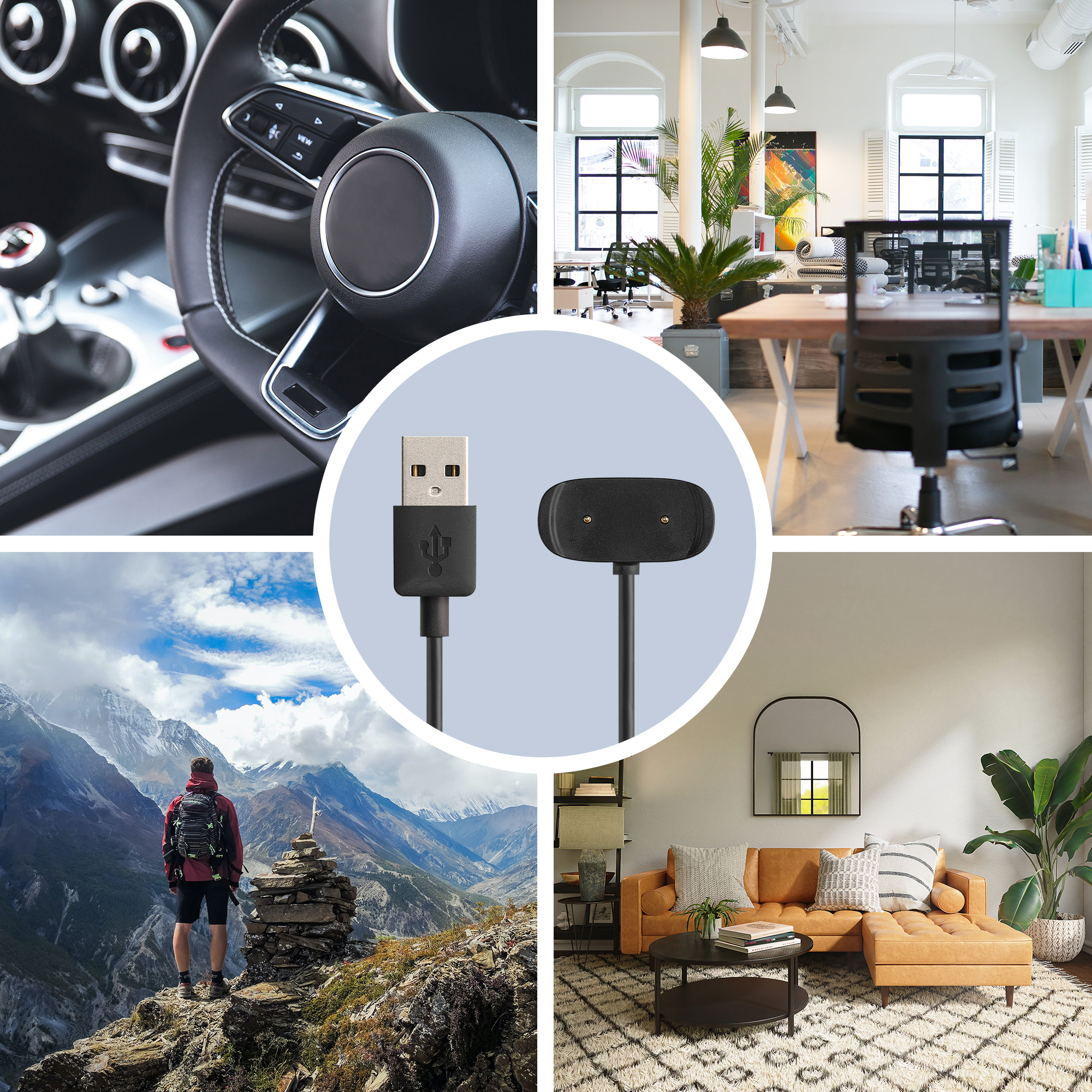 Nabíjecí kabel pro Huami Amazfit GTR Mini / GTS 4 Mini / GTS 2 Mini / Active Edge / T-Rex Pro kwmobile USB-C - černá