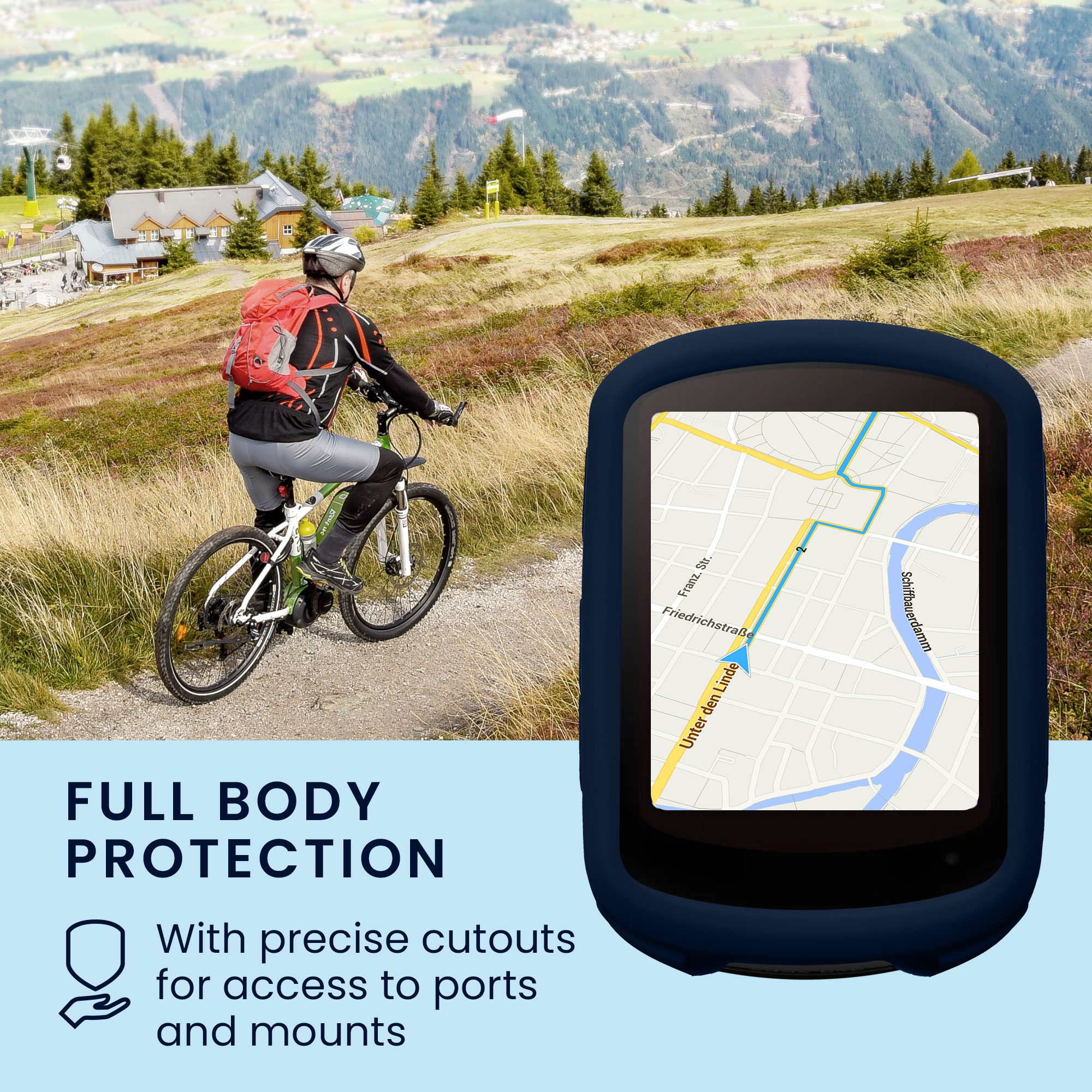 Silikonové pouzdro pro Garmin Edge 840 / Edge 540 kwmobile - měkký gumový ochranný kryt na cyklo GPS, tmavě modrá