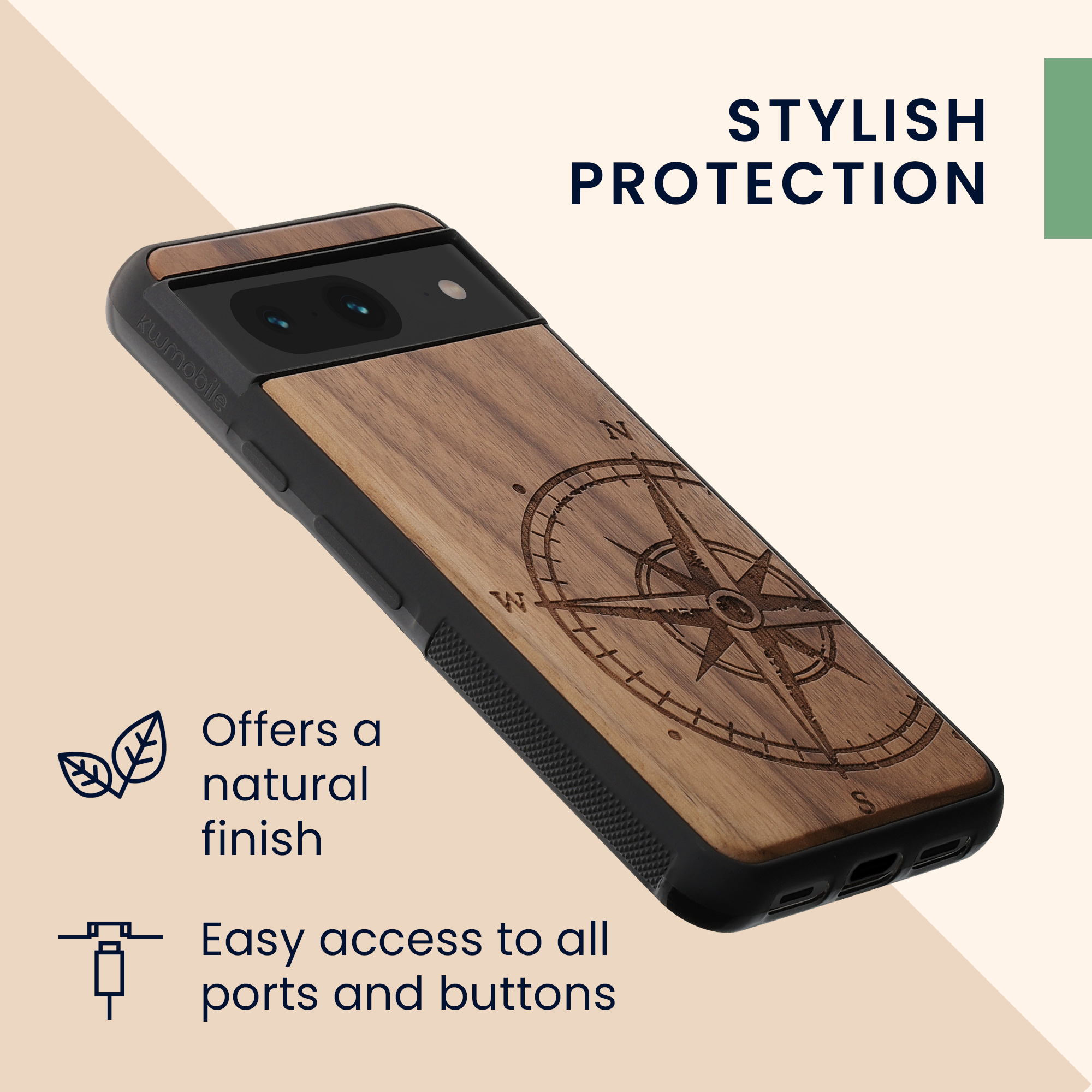 Dřevěný kryt kwmobile pro Google Pixel 8 - Hard Cover in Dark Brown