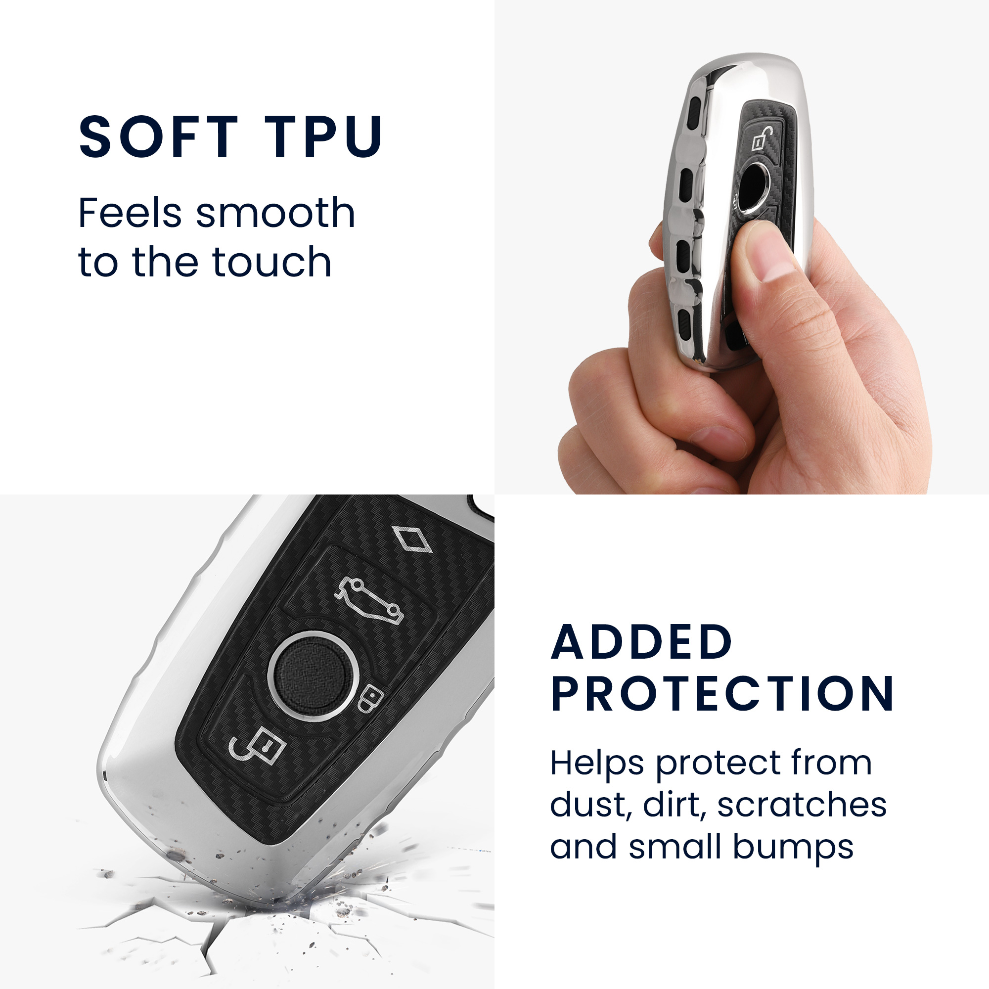 Pevné pouzdro na klíč od auta BMW 3 tlačítka Keyless Go leskle stříbrné