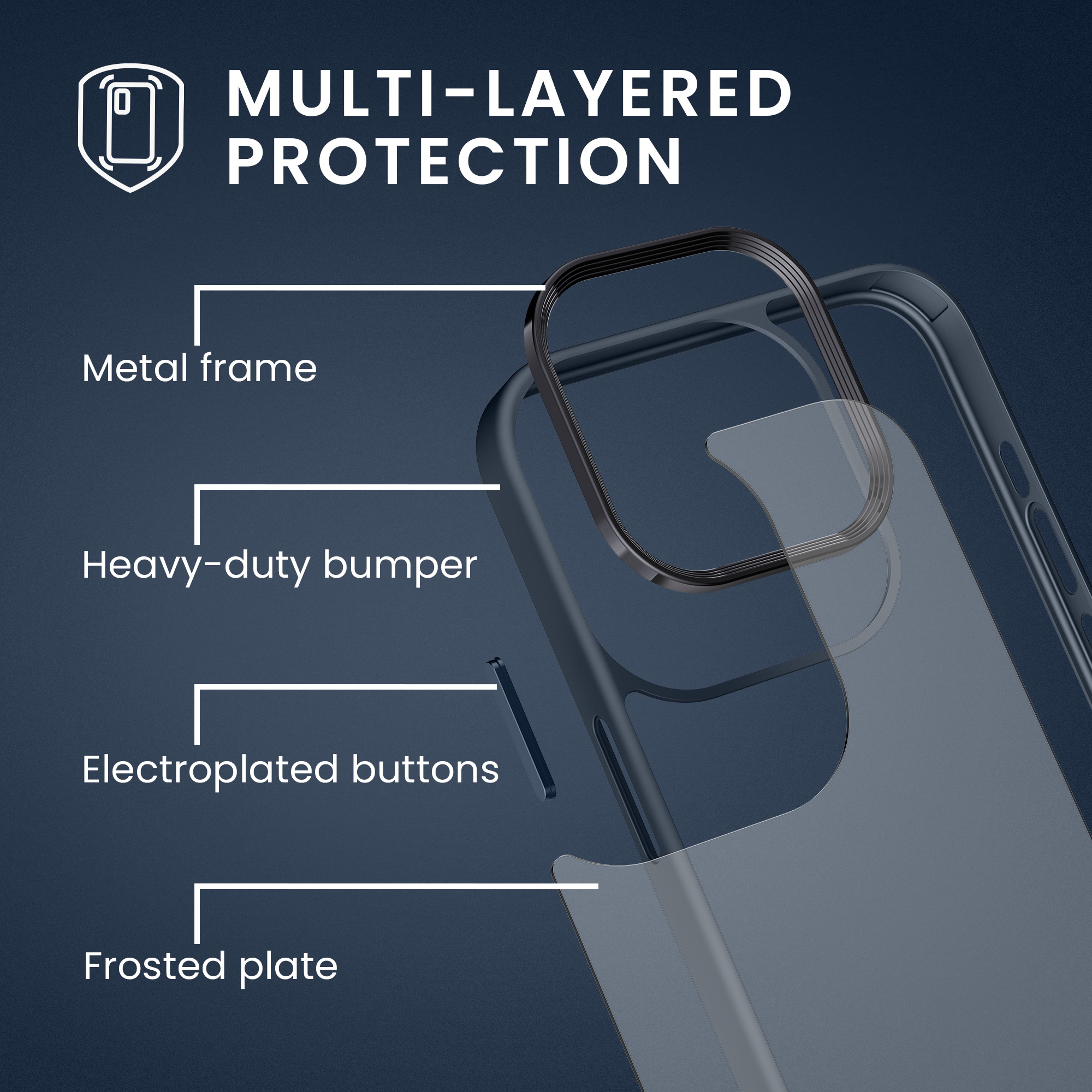 Matně čirý kryt pro Apple iPhone 15 Pro s ochranou displeje, nárazuvzdorný TPU silikonový rámeček kwmobile ‑ tmavě modrá / matně čirá