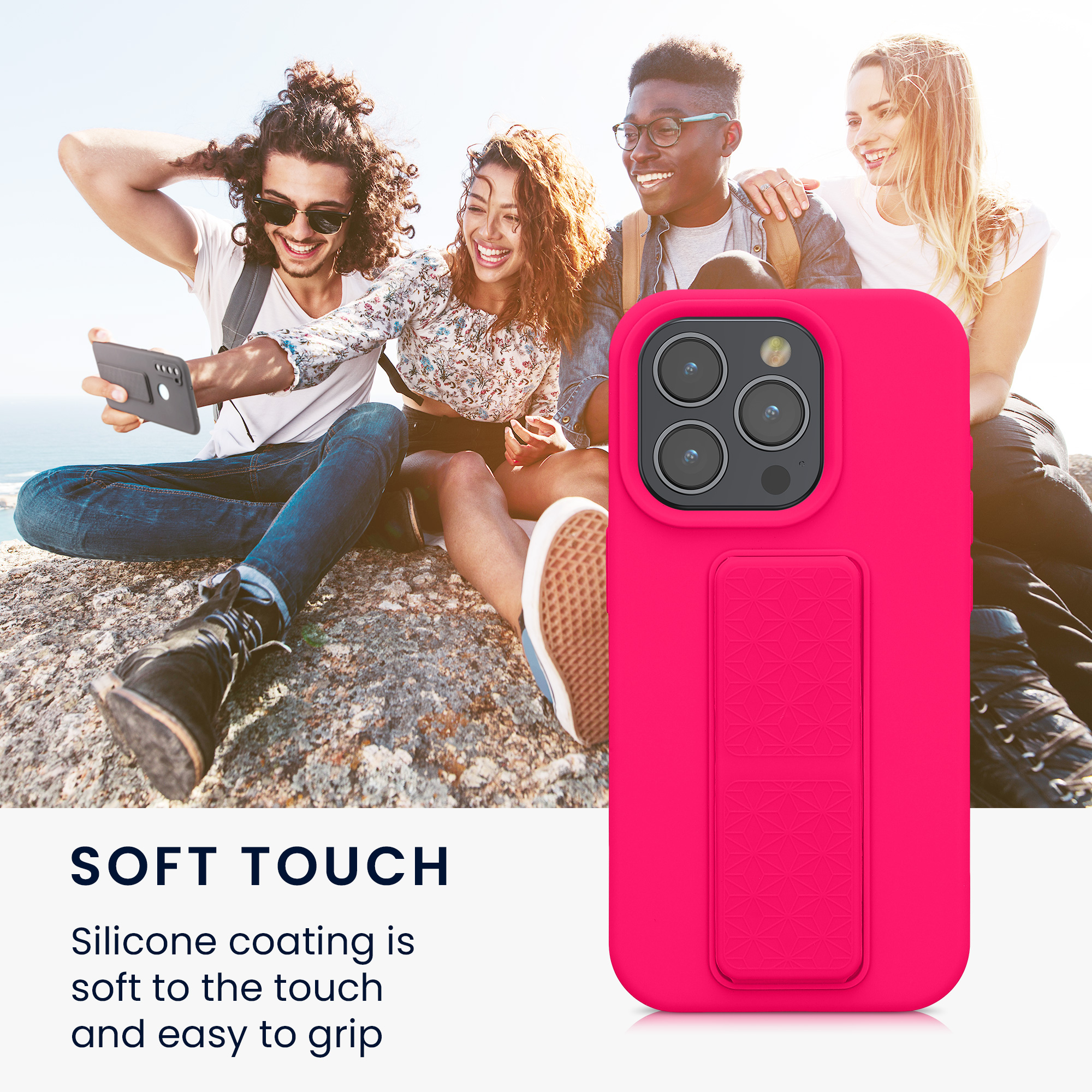 Kryt kwmobile s poutkem se stojánkem iPhone 15 Pro neonově růžová