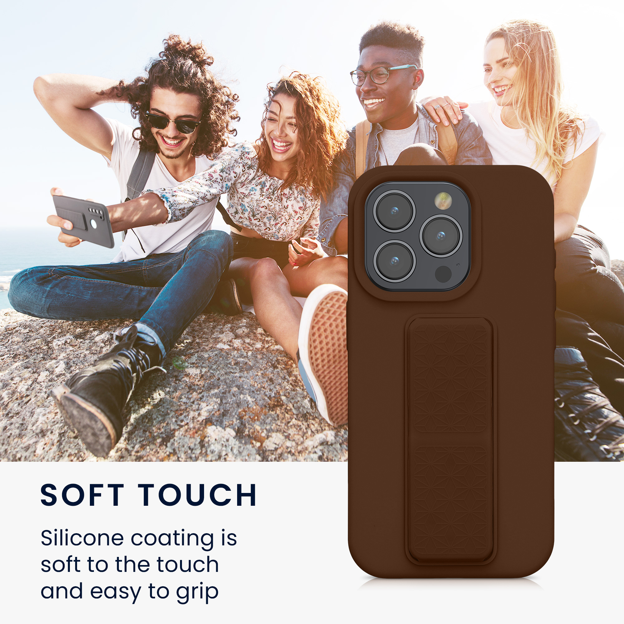 Kryt kwmobile s poutkem se stojánkem iPhone 15 Pro čokoládová