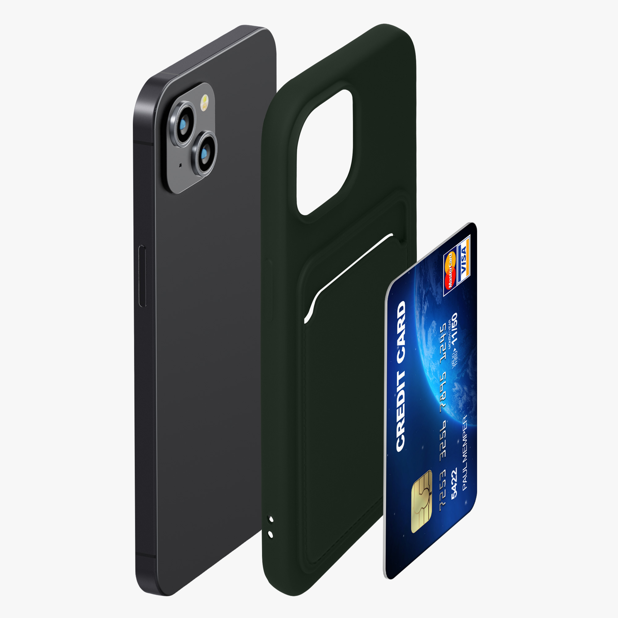 Kryt kwmobile s přihrádkou na kartu iPhone 15 zelená