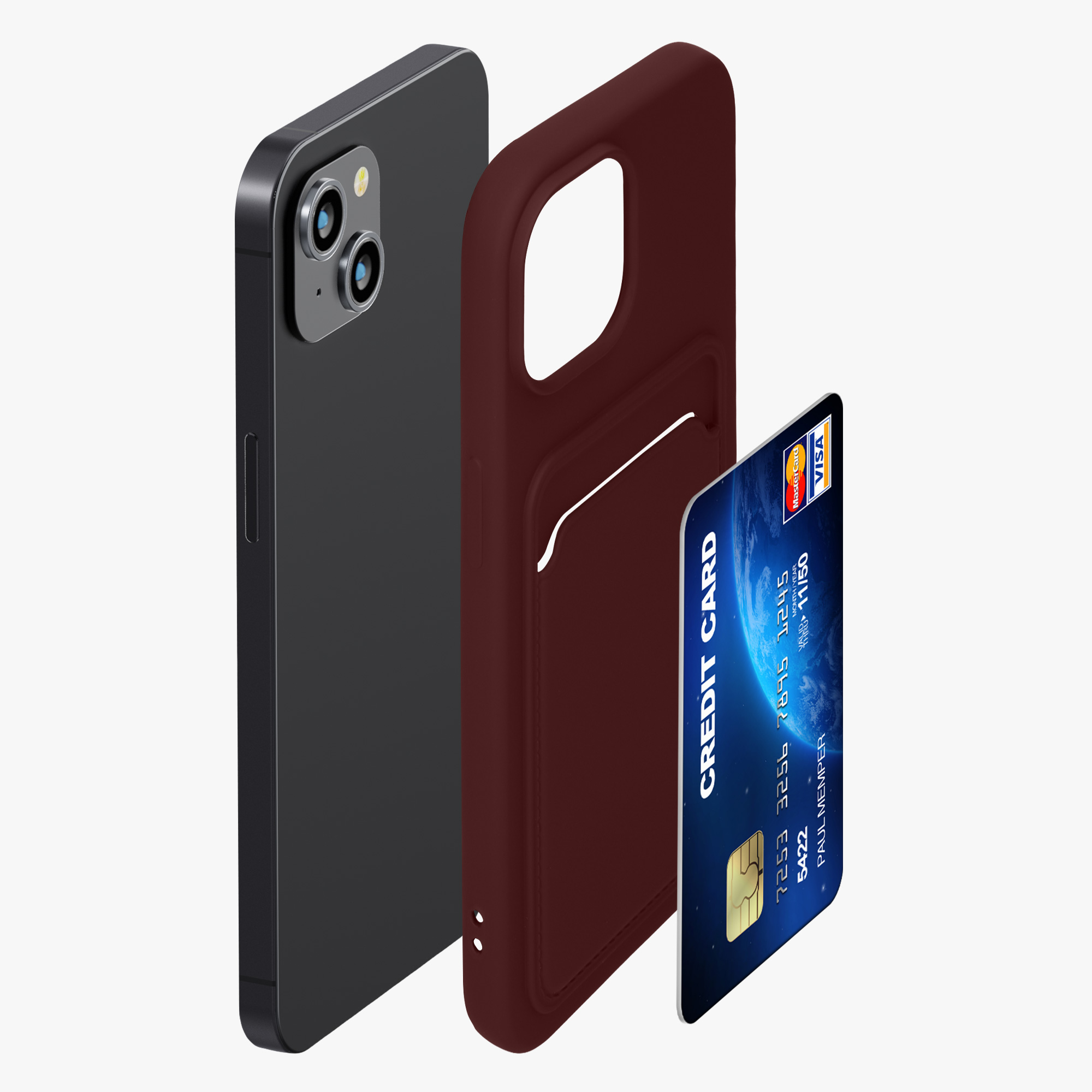 Kryt kwmobile s přihrádkou na kartu iPhone 15 červenohnědá