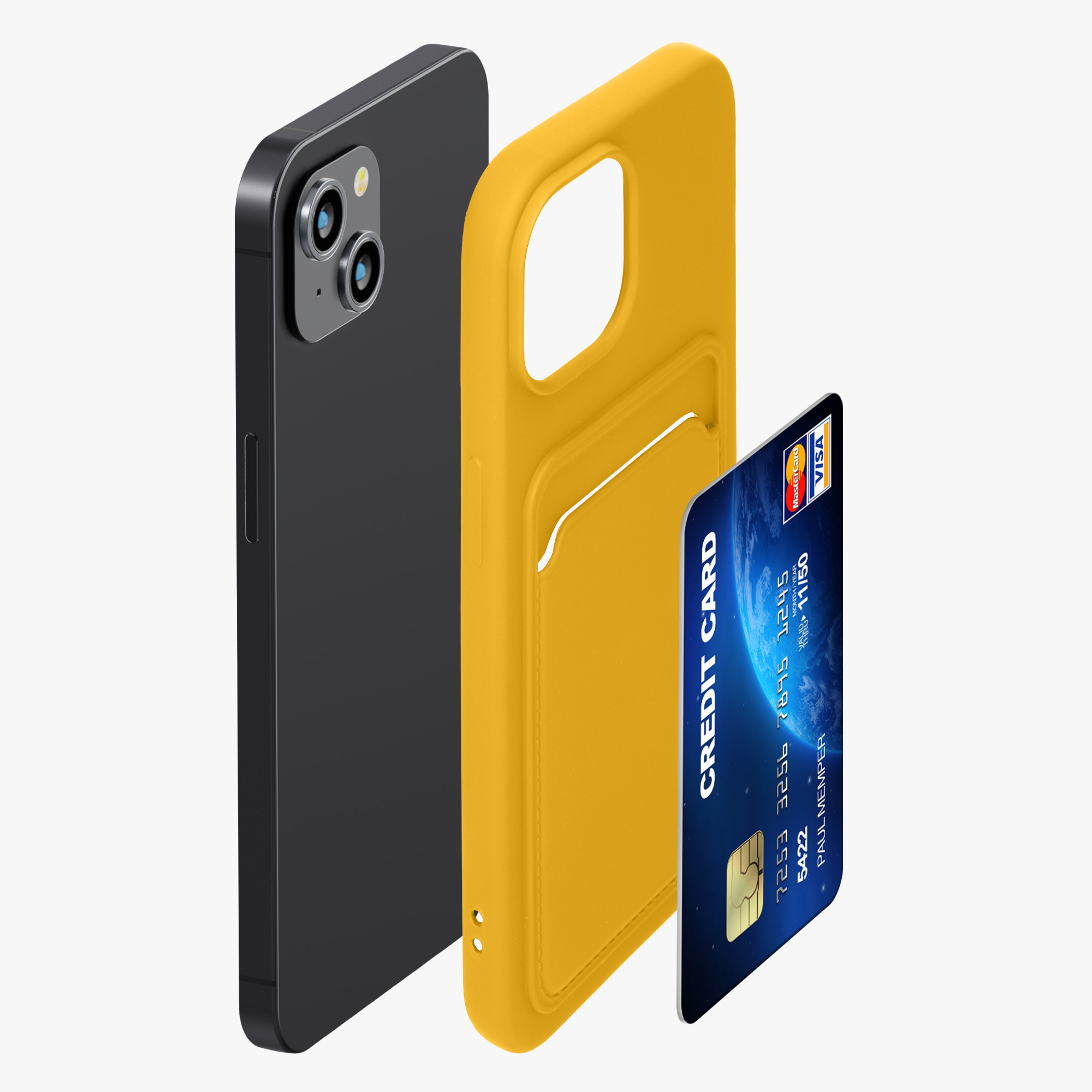 Pouzdro pro Apple iPhone 15 s přihrádkou na kartu kwmobile kapsa na kartu TPU - zářivě žlutá