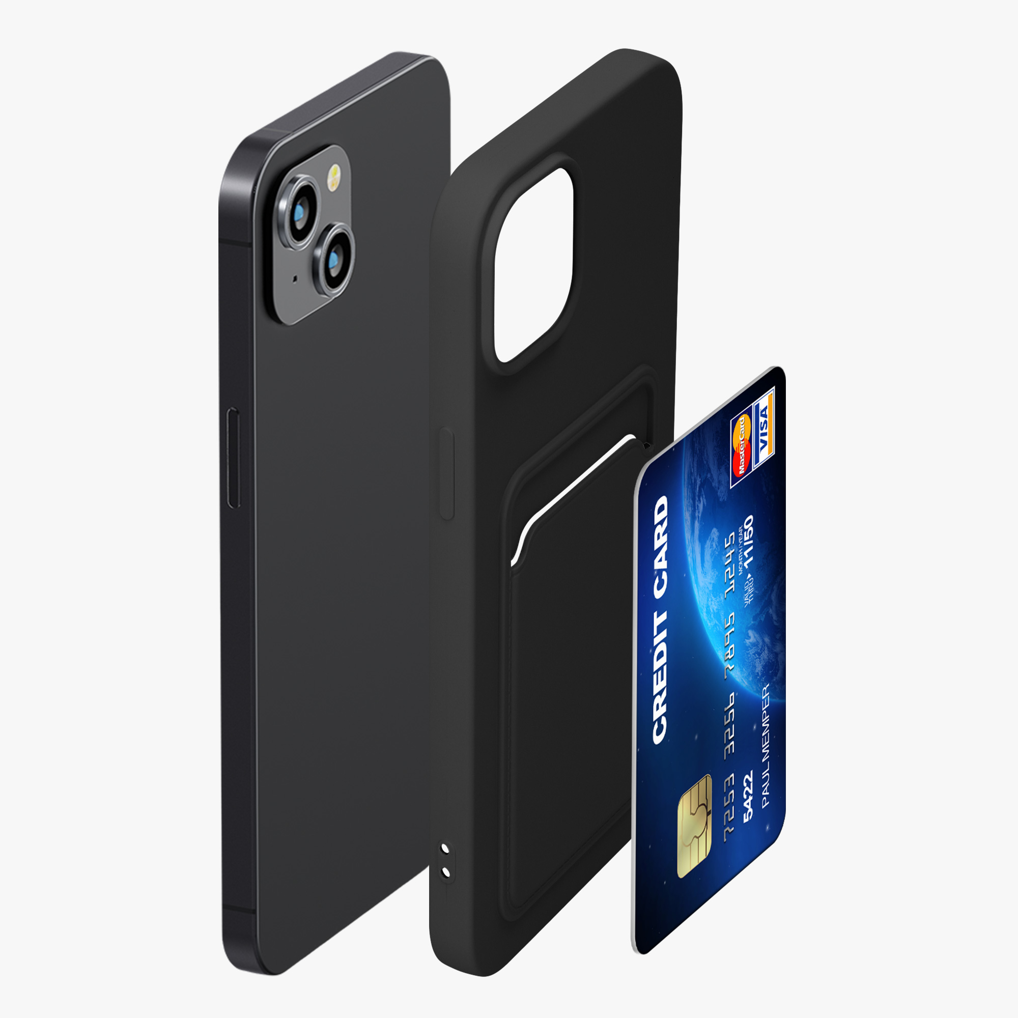 Kryt kwmobile s přihrádkou na kartu iPhone 15 Plus černá