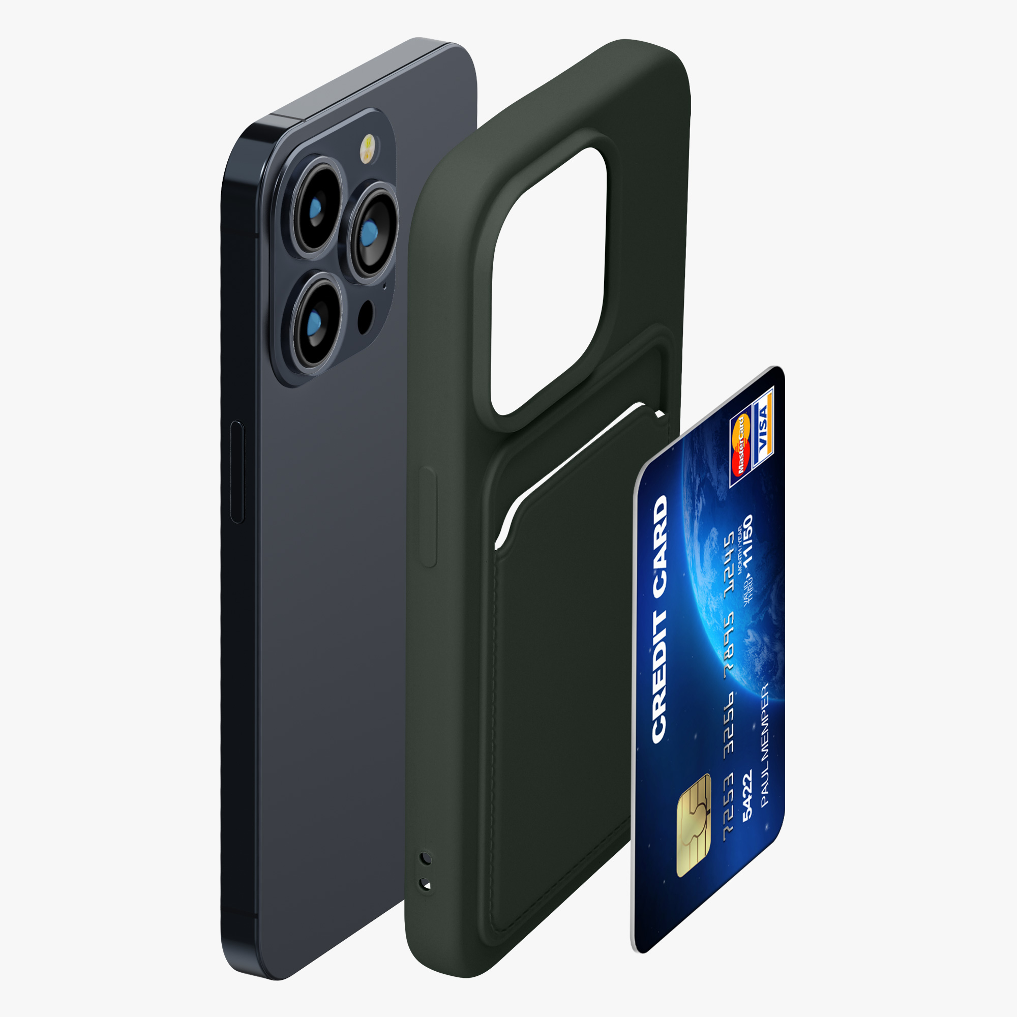 Kryt s přihrádkou na kartu kwmobile pro iPhone 15 Pro - tmavě zelená