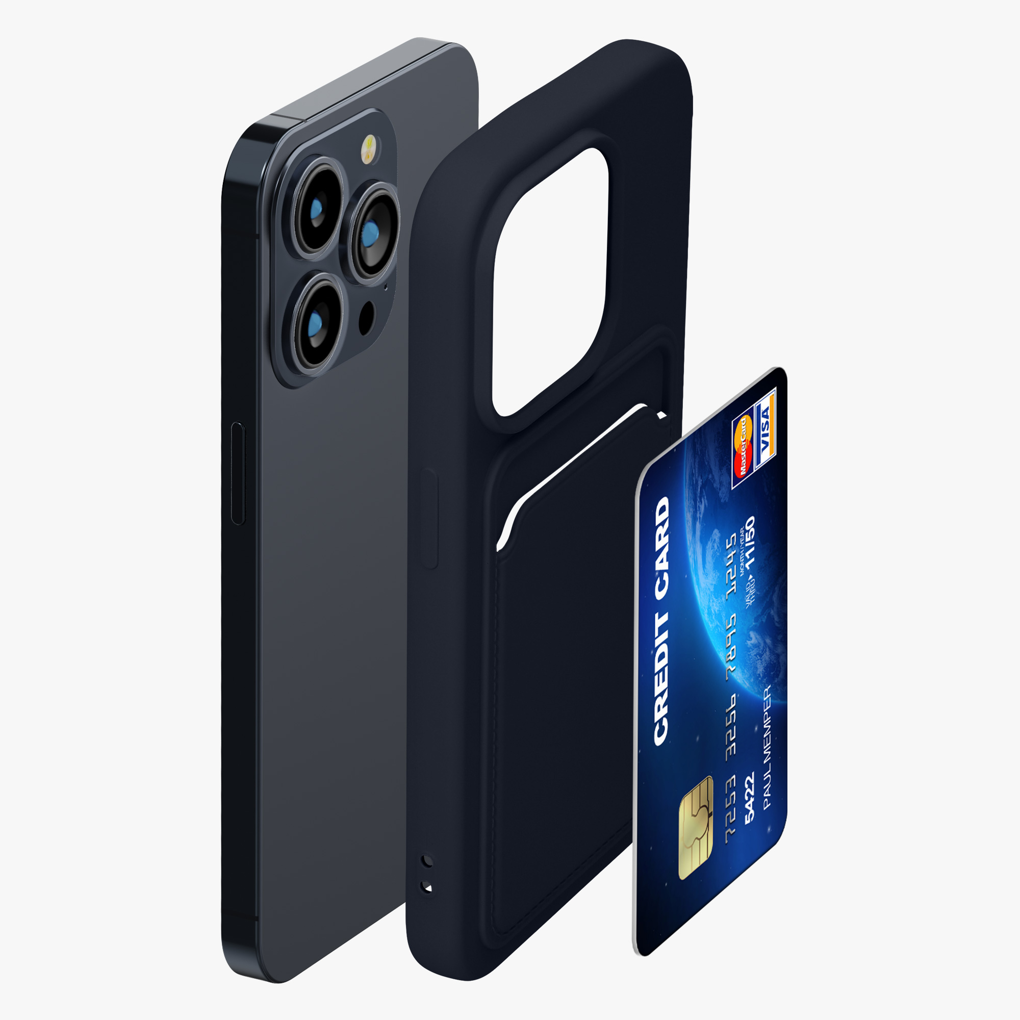 Kryt s přihrádkou na kartu kwmobile pro iPhone 15 Pro - tmavě modrá