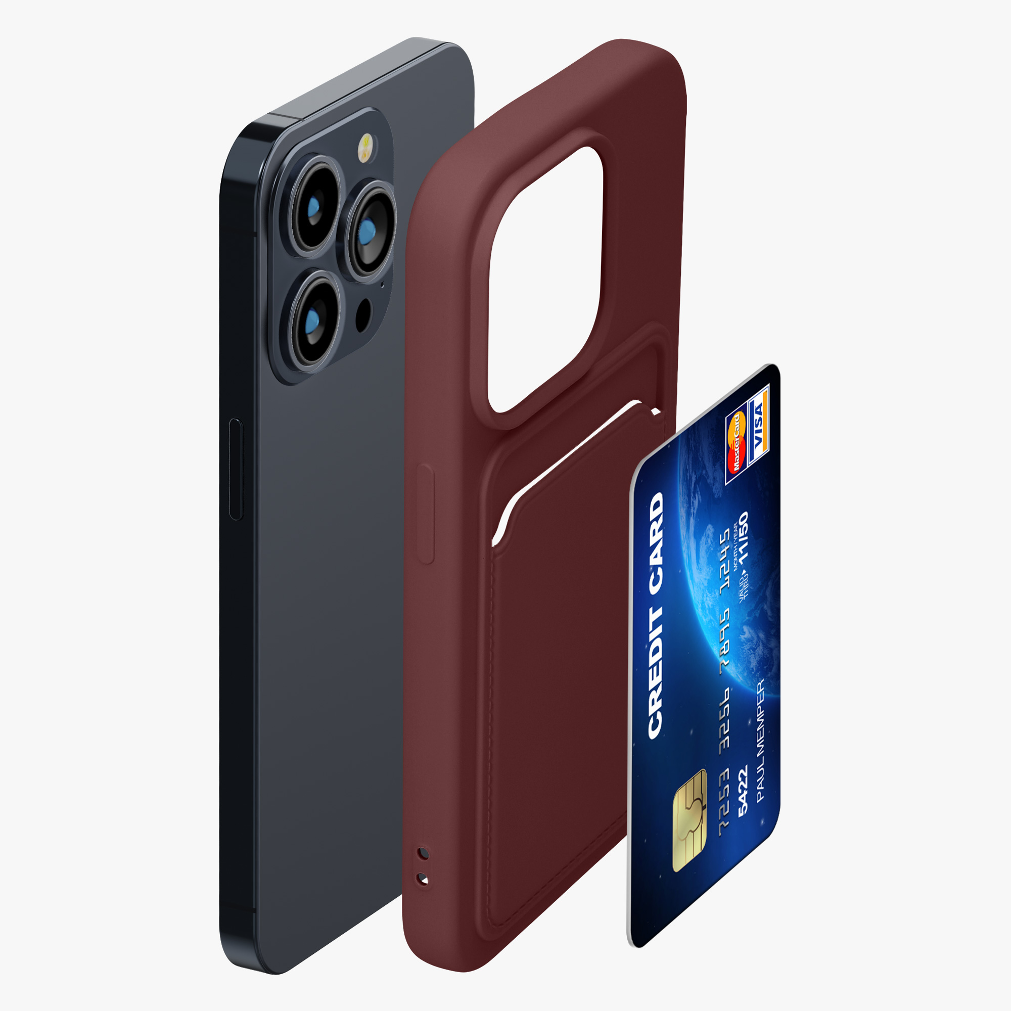 Kryt kwmobile s přihrádkou na kartu iPhone 15 Pro červenohnědá