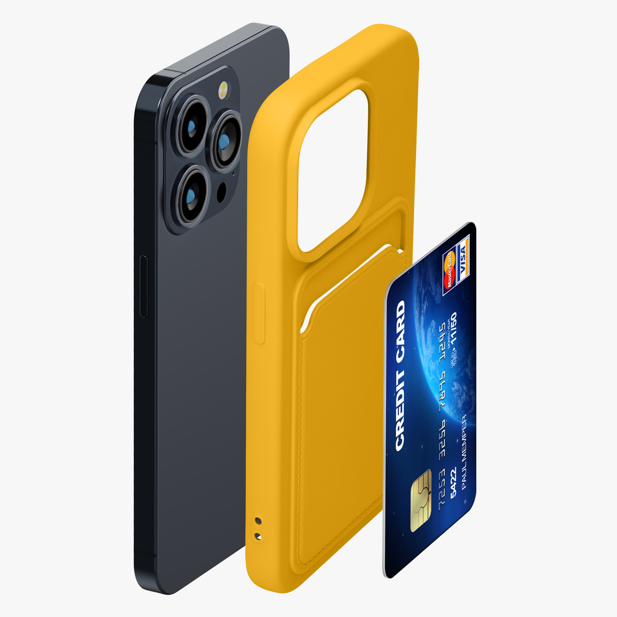 Kryt s přihrádkou na kartu kwmobile pro iPhone 15 Pro - zářivě žlutá