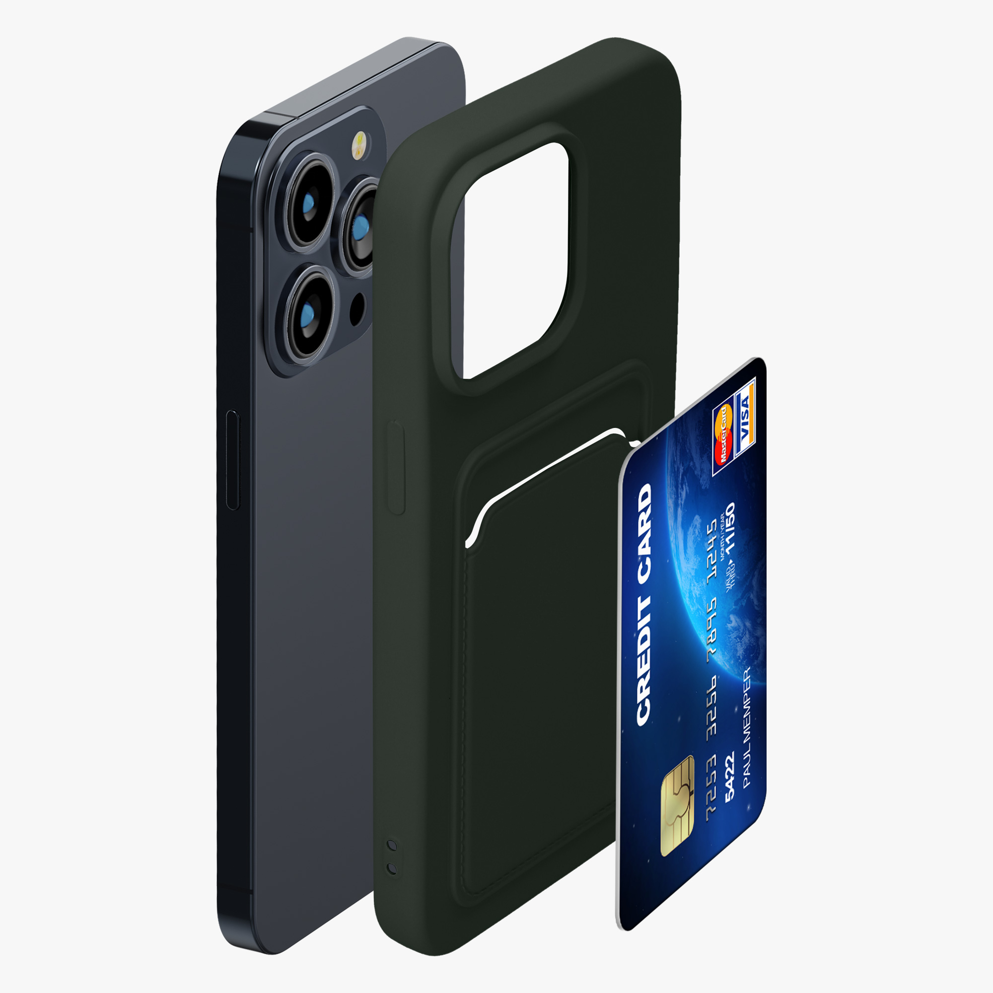 Kryt s přihrádkou na kartu kwmobile pro iPhone 15 Pro Max - tmavě zelená
