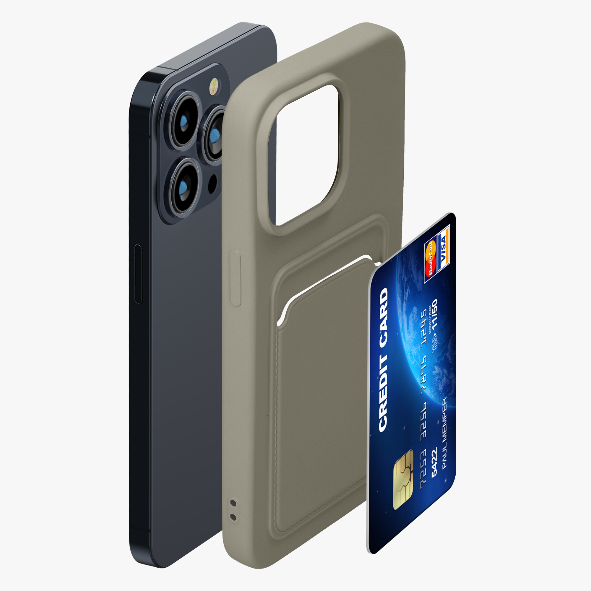 Kryt s přihrádkou na kartu kwmobile pro iPhone 15 Pro Max - matná světle šedá