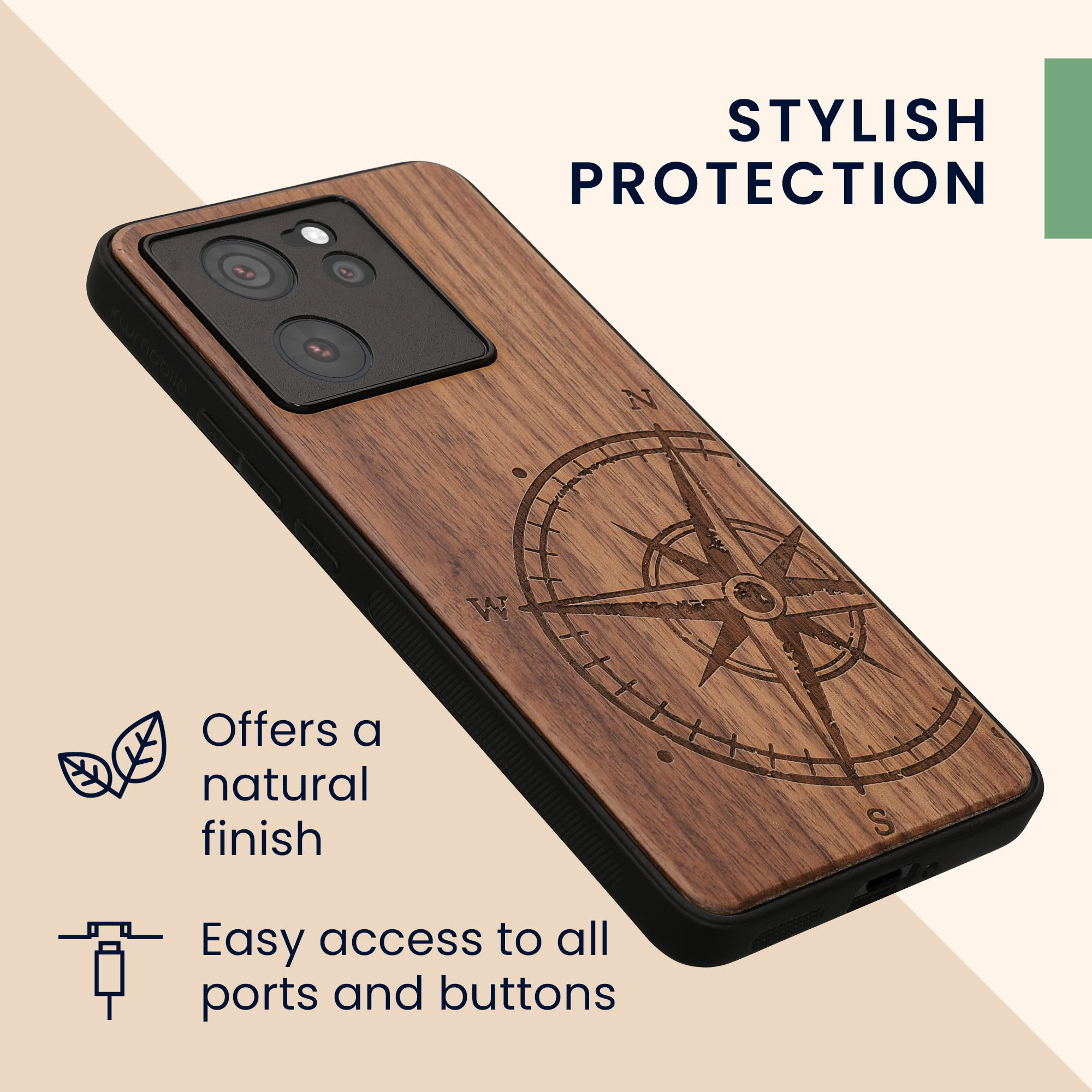 Kryt na mobil Xiaomi 13T / 13T Pro kwmobile dřevěný tmavě hnědá