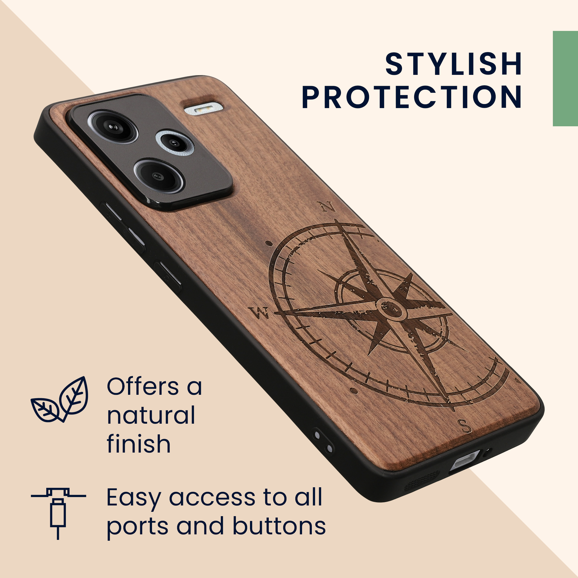 Dřevěný kryt Xiaomi Redmi Note 13 Pro+ 5G TPU nárazník tmavě hnědá kwmobile