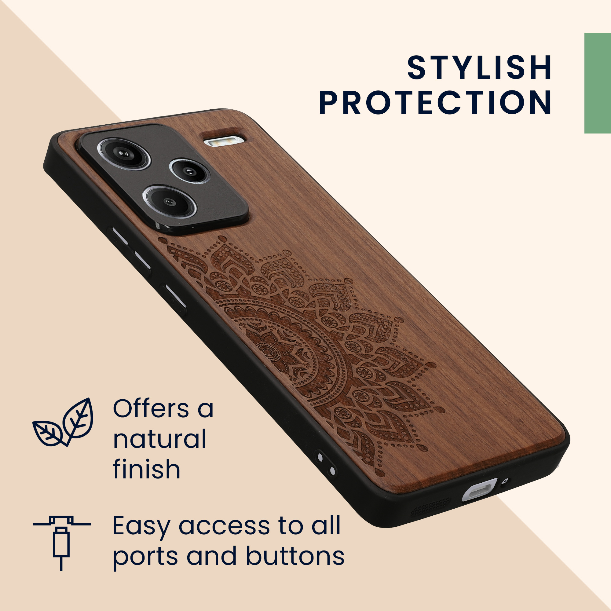Dřevěný kryt Xiaomi Redmi Note 13 Pro+ 5G TPU nárazník tmavě hnědá kwmobile