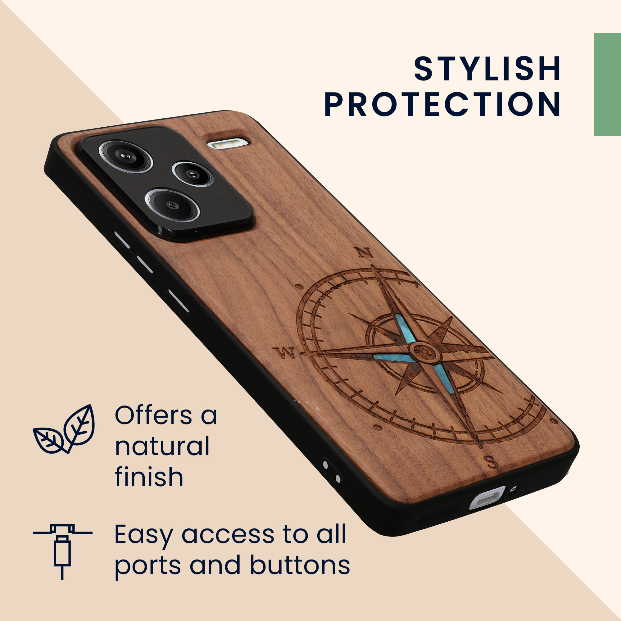 Dřevěný kryt Xiaomi Redmi Note 13 Pro+ 5G TPU nárazník tmavě hnědá kwmobile