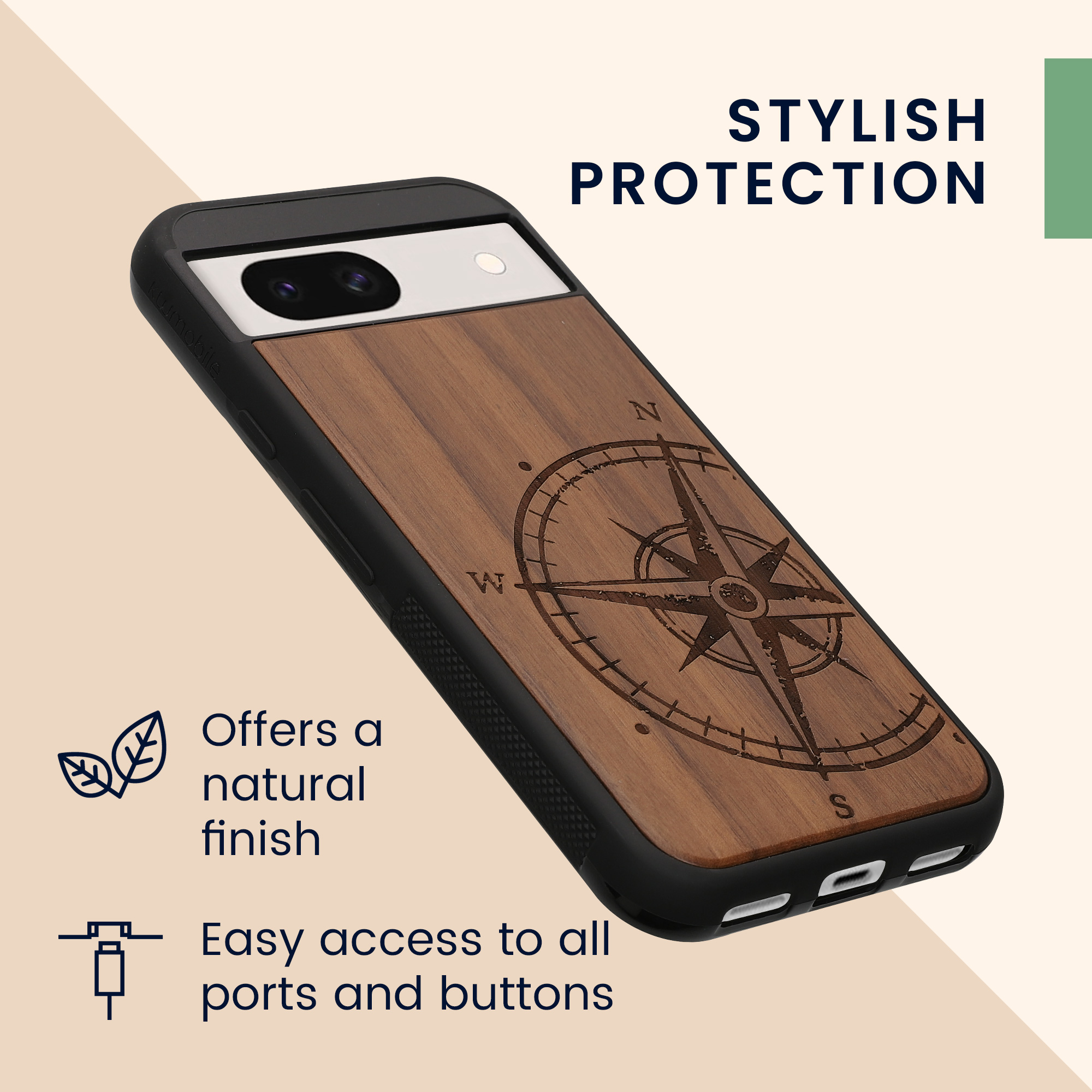 Dřevěný kryt kwmobile pro Google Pixel 8a - Hard Cover in Dark Brown