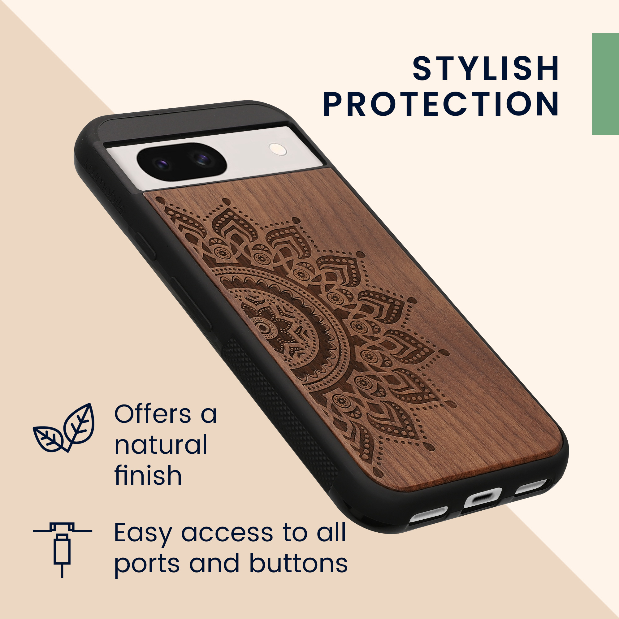 Dřevěný kryt kwmobile pro Google Pixel 8a - Hard Cover in Dark Brown