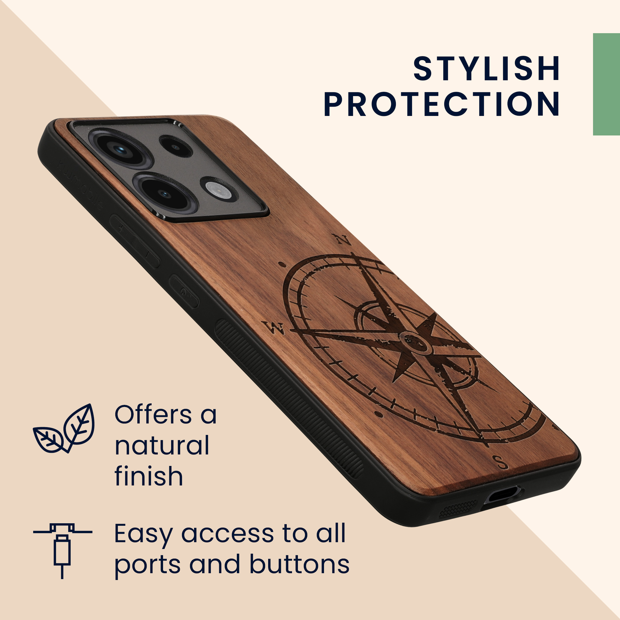 Dřevěný kryt Xiaomi Redmi Note 13 Pro 5G TPU nárazník tmavě hnědá kwmobile