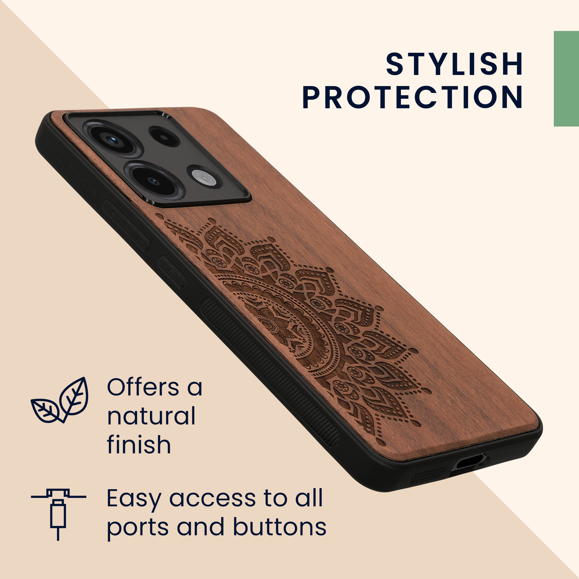 Dřevěný kryt Xiaomi Redmi Note 13 Pro 5G TPU nárazník tmavě hnědá kwmobile