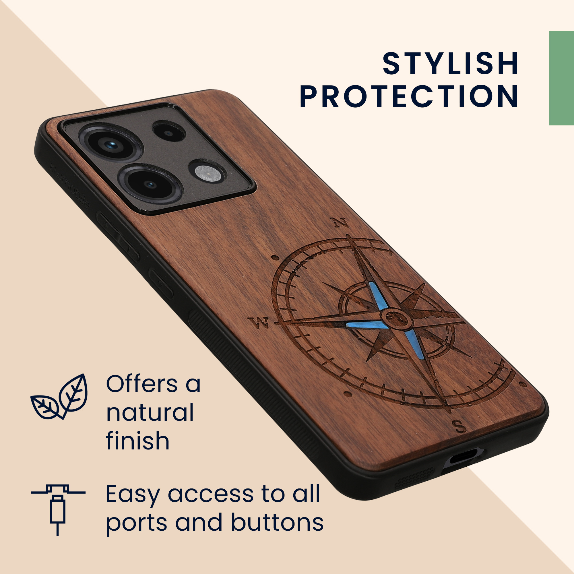 Dřevěný kryt Xiaomi Redmi Note 13 Pro 5G TPU nárazník tmavě hnědá kwmobile
