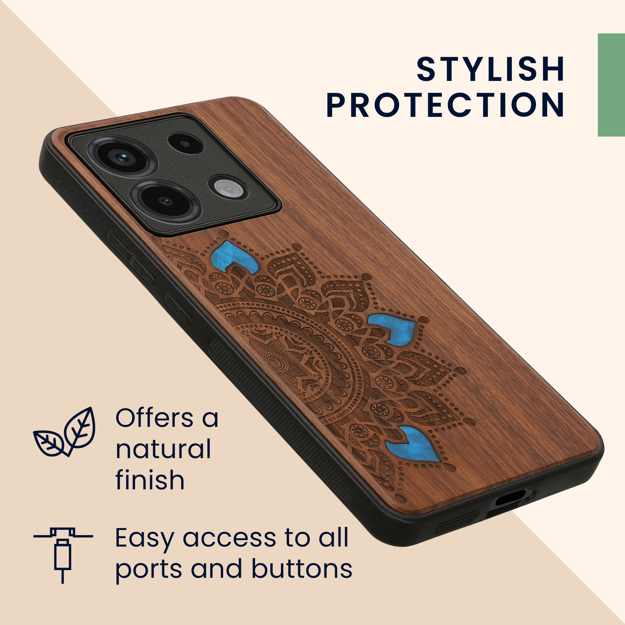 Dřevěný kryt Xiaomi Redmi Note 13 Pro 5G TPU nárazník tmavě hnědá kwmobile