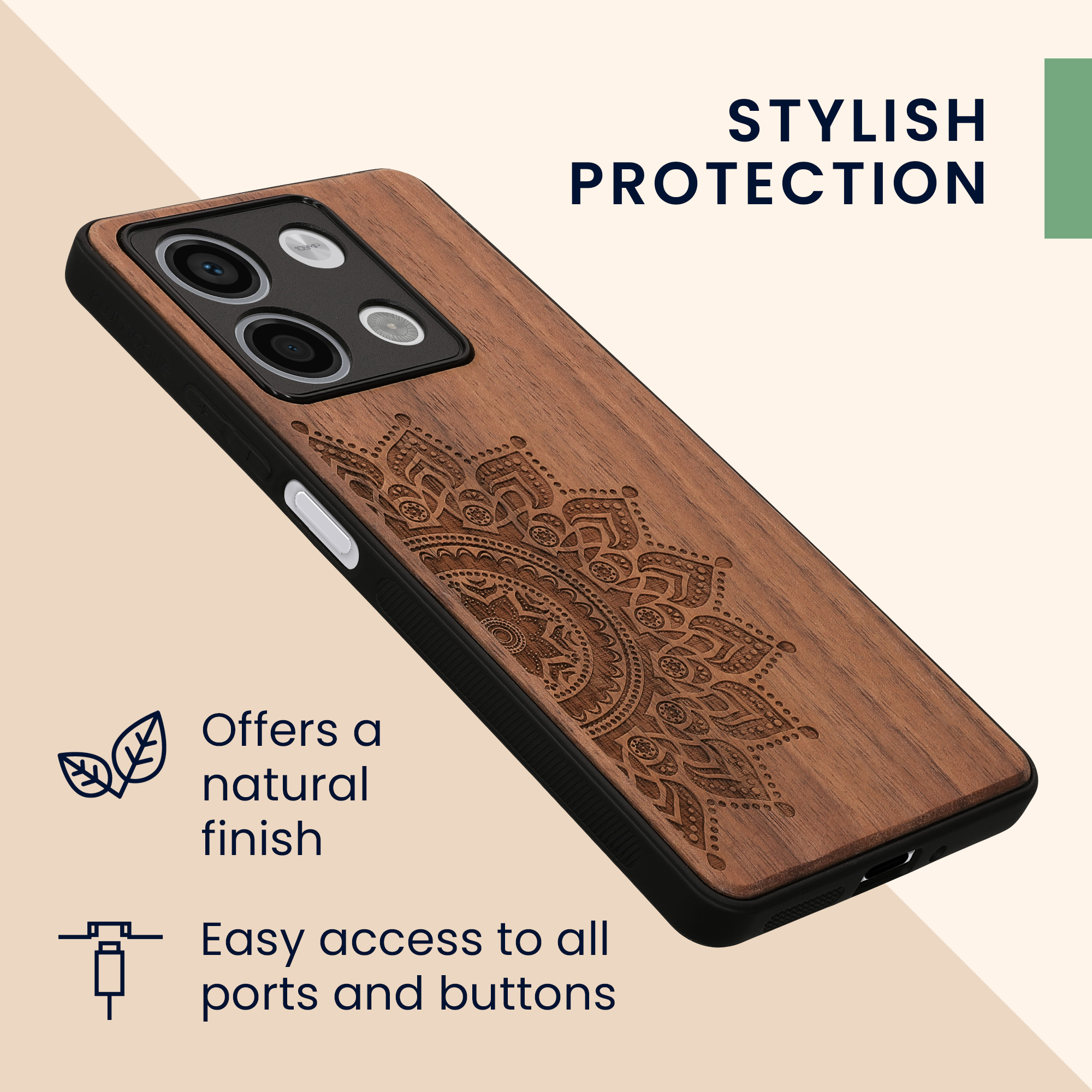 Dřevěný kryt Xiaomi Redmi Note 13 5G TPU nárazník tmavě hnědá kwmobile