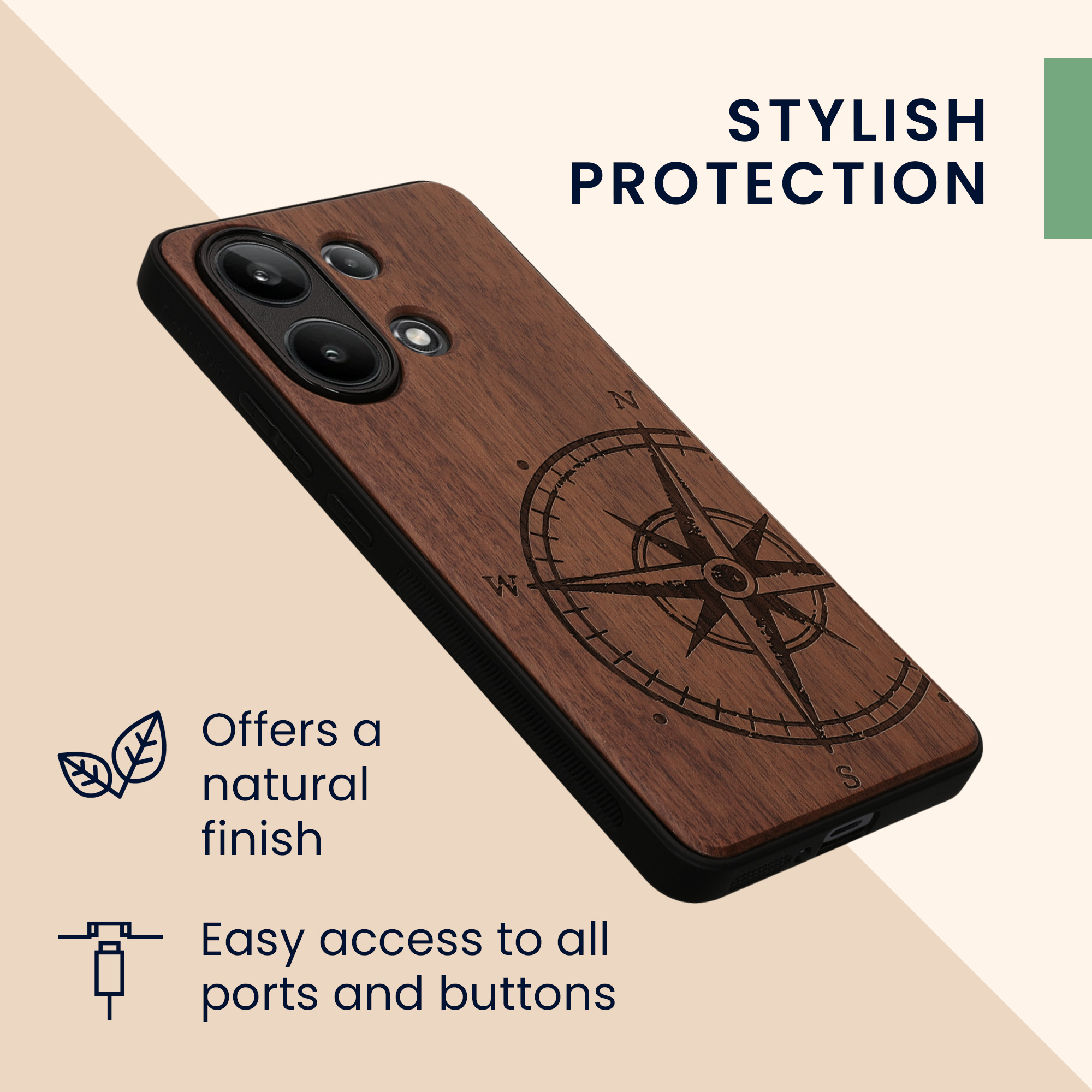 Dřevěný kryt Xiaomi Redmi Note 13 4G TPU nárazník tmavě hnědá kwmobile