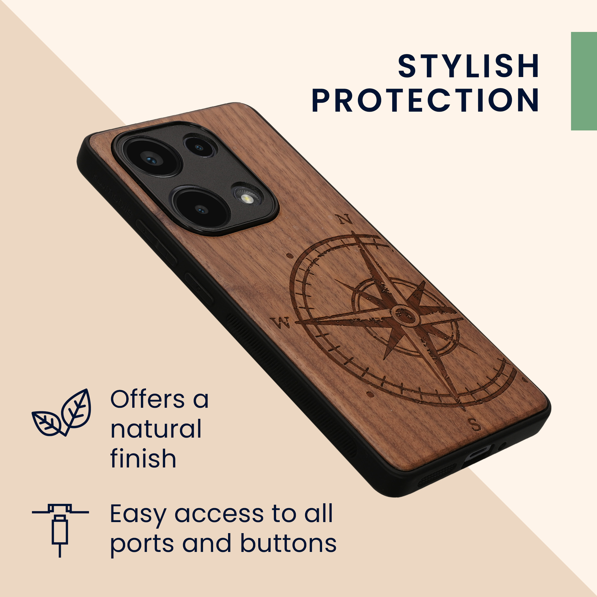 Dřevěný kryt Xiaomi Redmi Note 13 Pro 4G TPU nárazník tmavě hnědá kwmobile