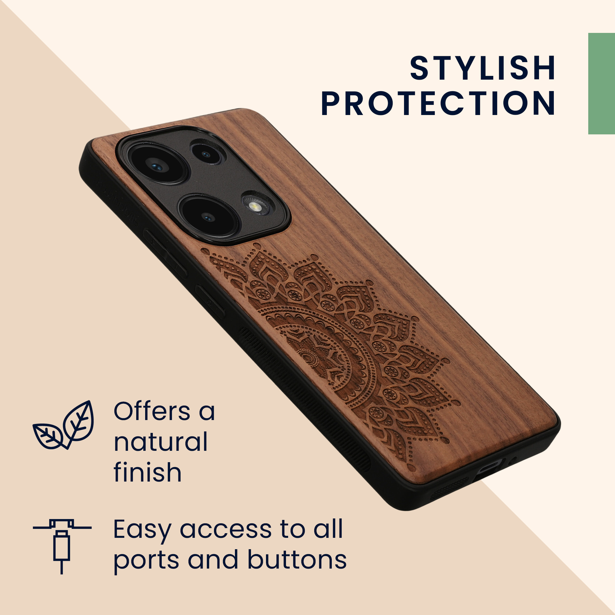 Dřevěný kryt Xiaomi Redmi Note 13 Pro 4G TPU nárazník tmavě hnědá kwmobile