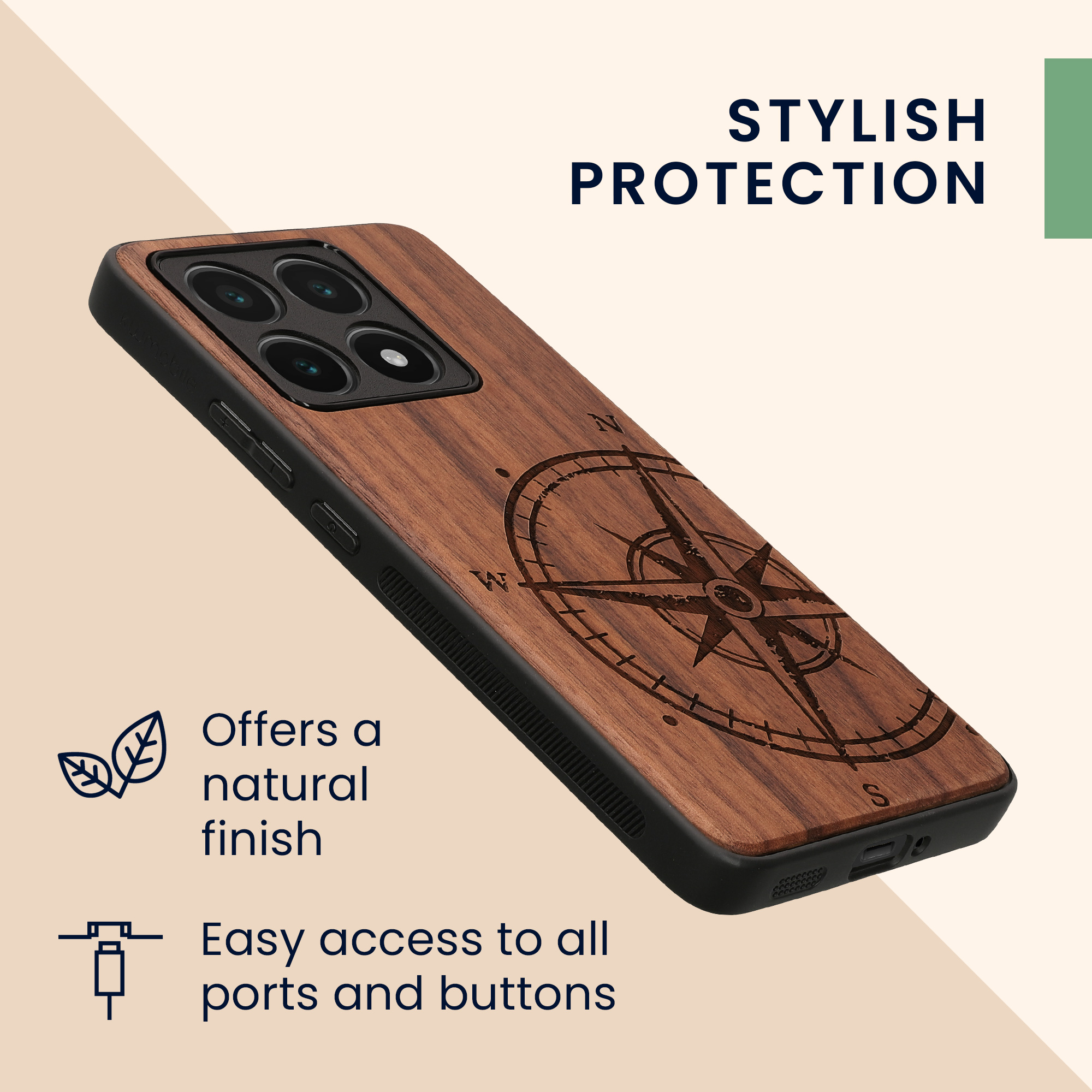 Kryt na mobil Xiaomi 14T kwmobile Wood Case tmavě hnědá