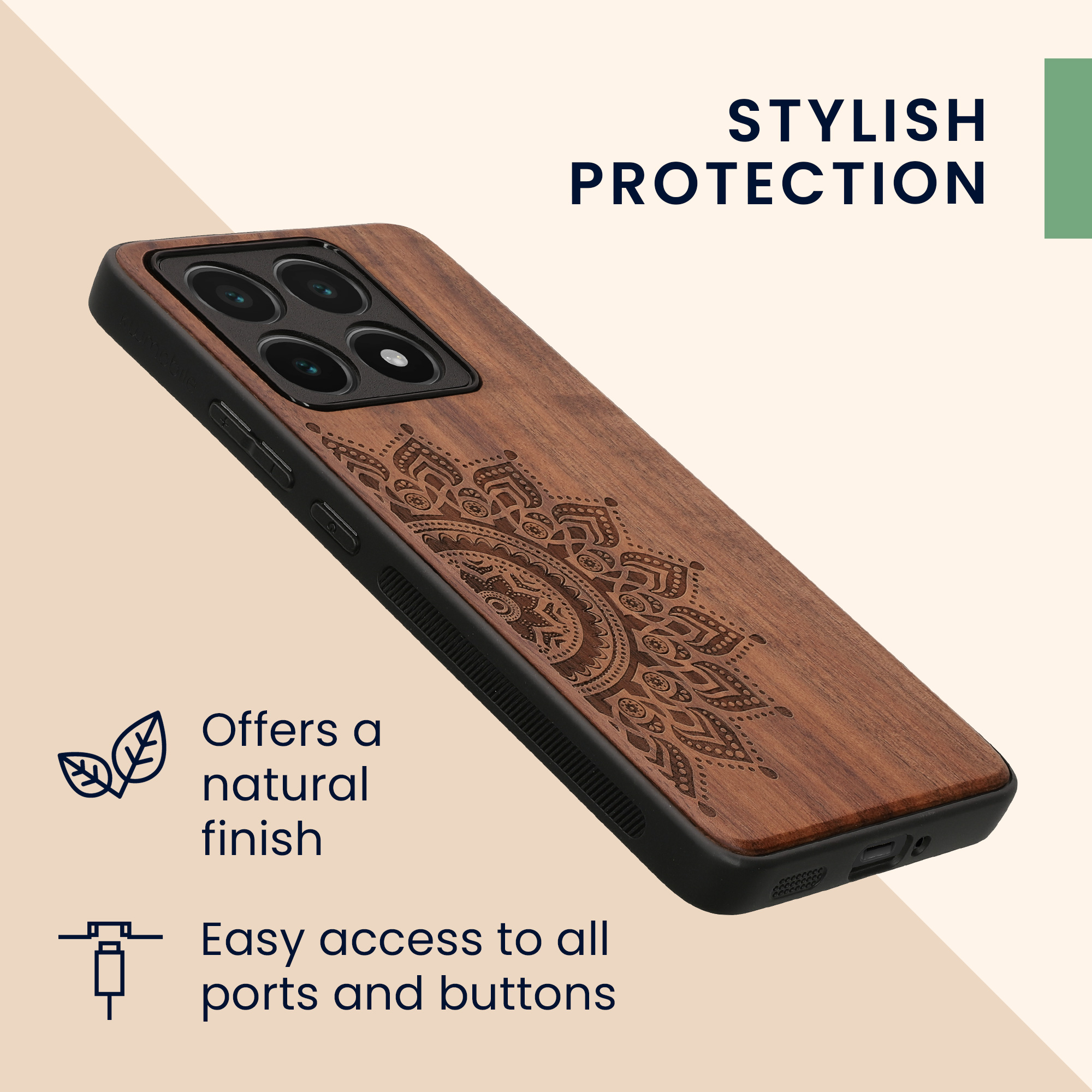 Kryt na mobil Xiaomi 14T kwmobile Wood Case tmavě hnědá