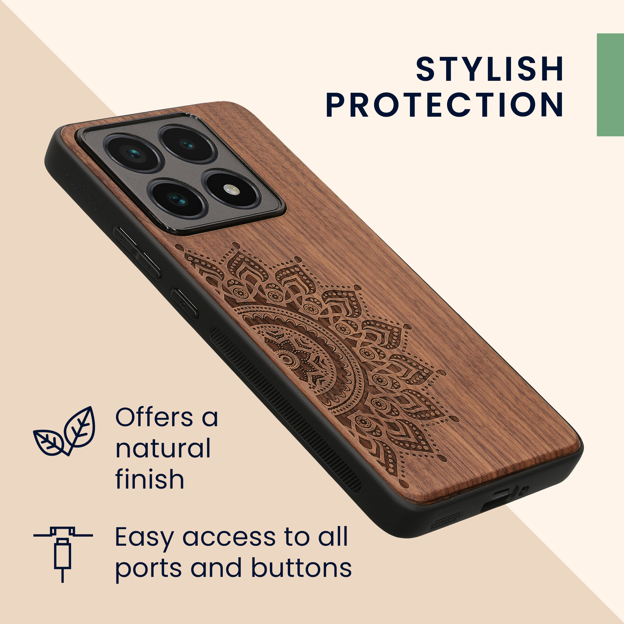 Kryt na mobil Xiaomi 14T Pro kwmobile Wood Case tmavě hnědá