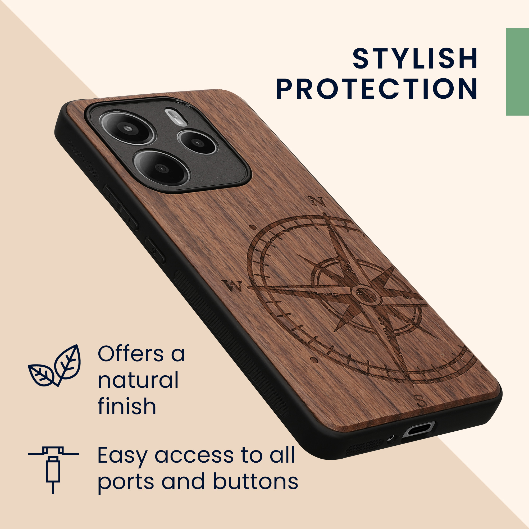 Dřevěný kryt Xiaomi Redmi Note 14 5G (Not for 4G) TPU nárazník tmavě hnědá kwmobile