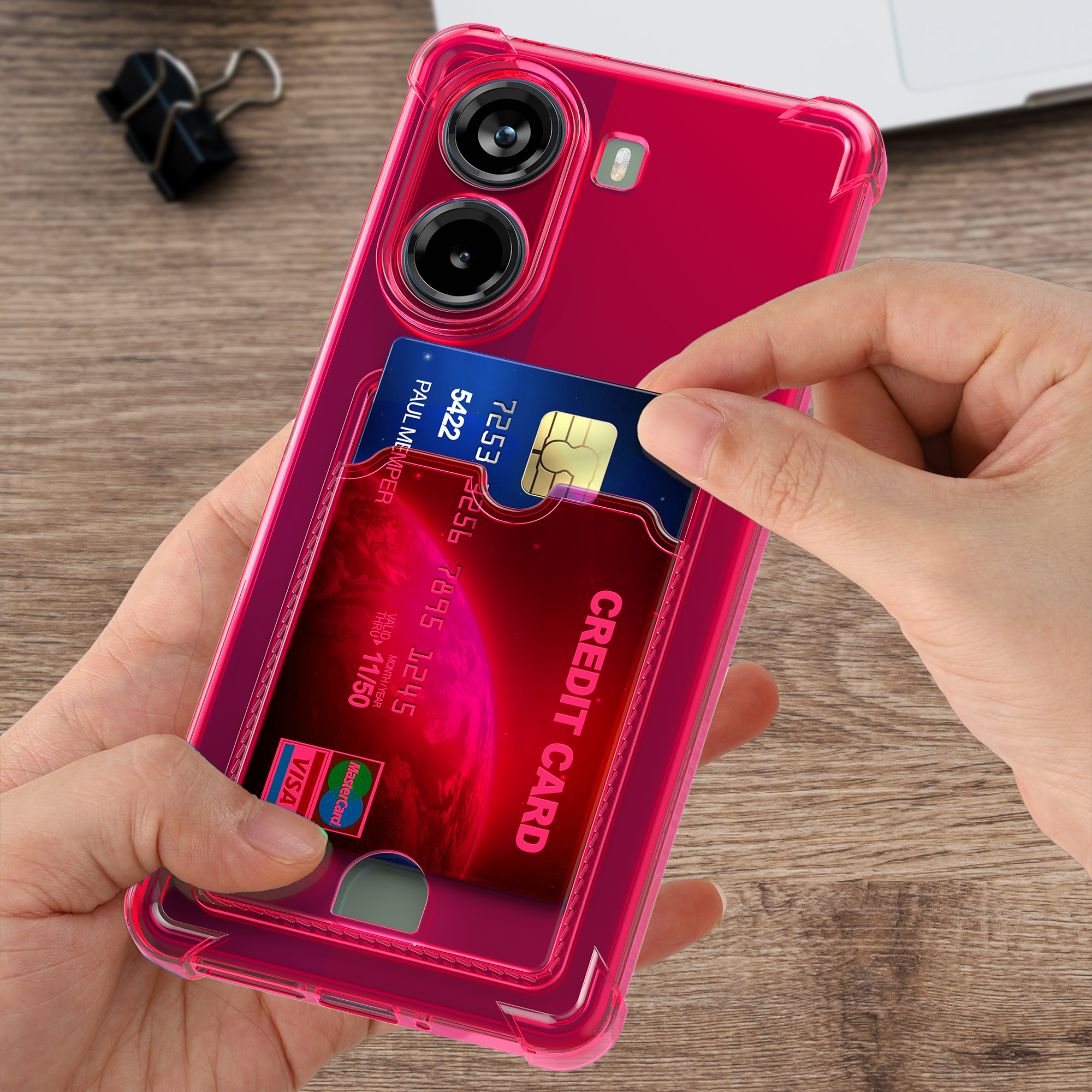 TPU kryt pro Xiaomi Poco X7 Pro 5G s přihrádkou na kartu, nárazuvzdorný kwmobile ‑ neonově růžová