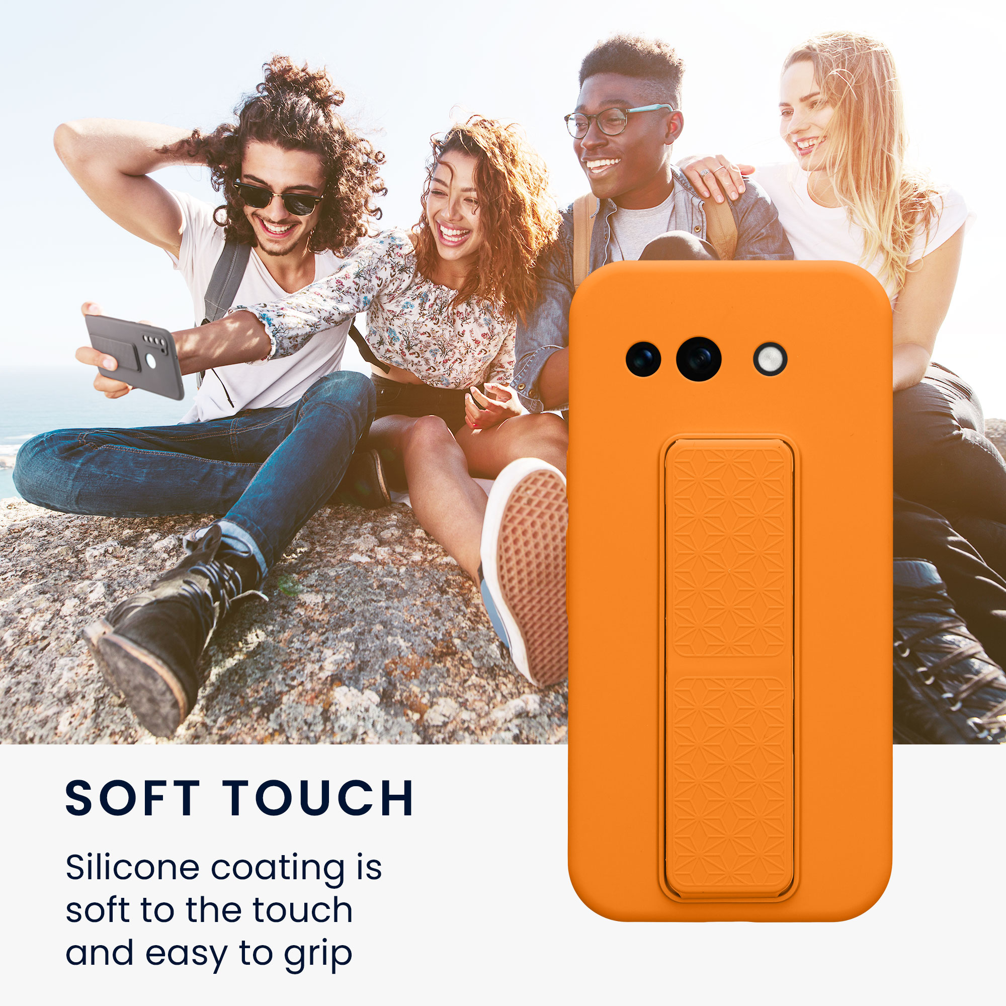 Pouzdro pro Google Pixel 10a kwmobile se stojánkem s poutkem silikonové - ovocná oranžová