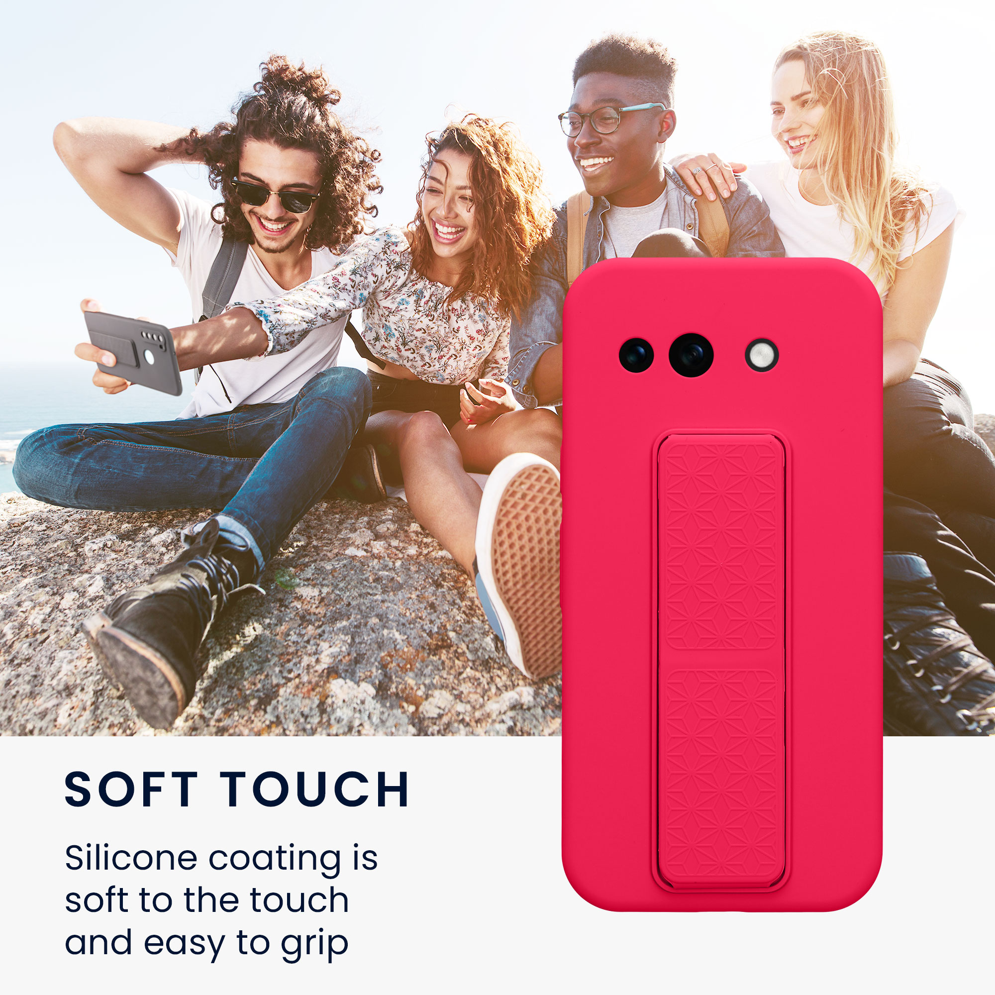 Pouzdro pro Google Pixel 10a kwmobile se stojánkem s poutkem silikonové - neonově růžová