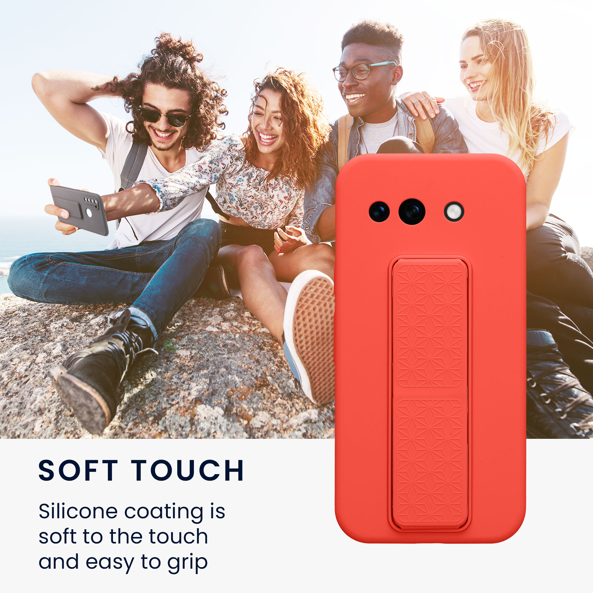 Pouzdro pro Google Pixel 10a kwmobile se stojánkem s poutkem silikonové - korálová