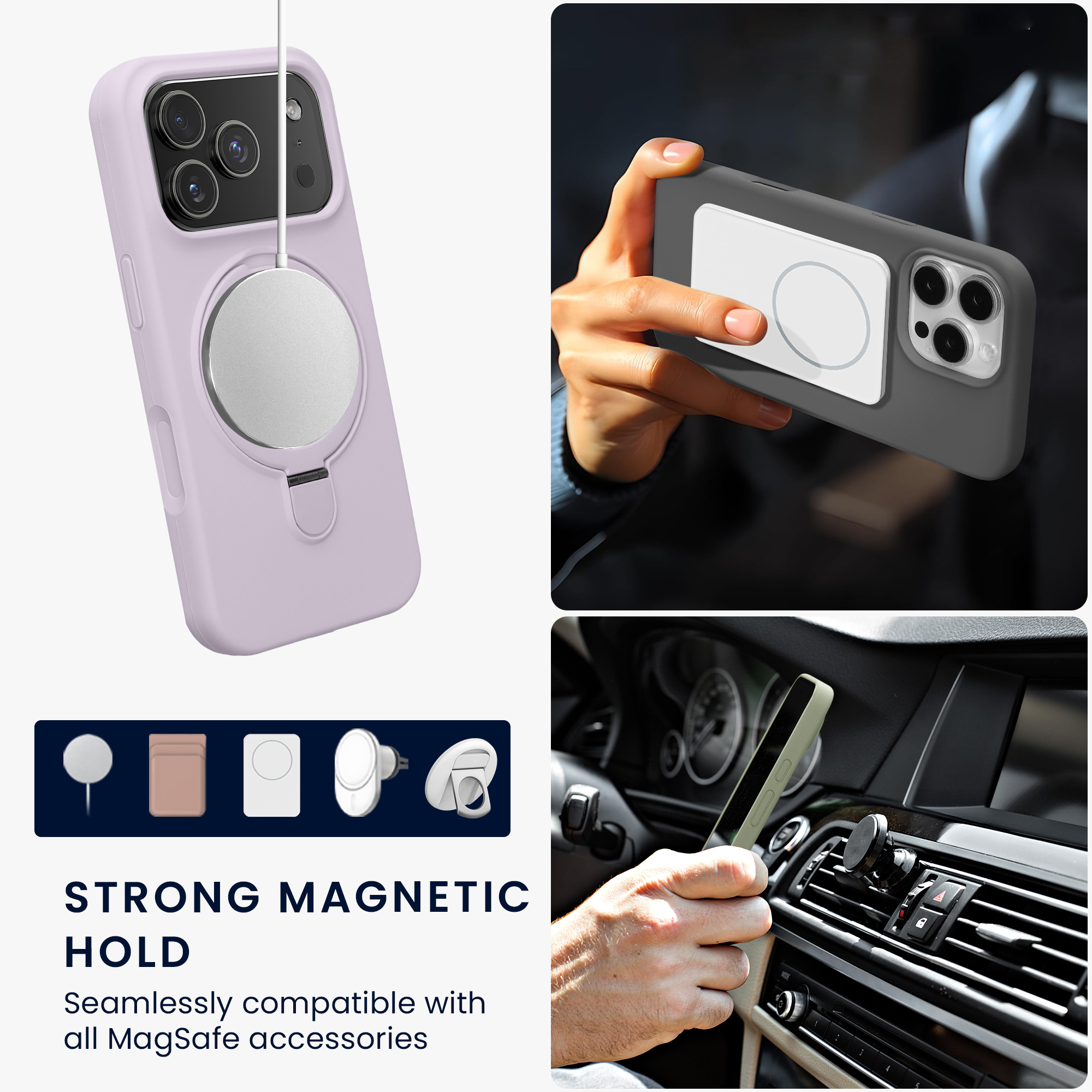 Pouzdro s kroužkovým stojánkem pro Apple iPhone 18 Pro / iPhone 17 Pro kwmobile MagSafe se stojánkem silikonové - levandulová
