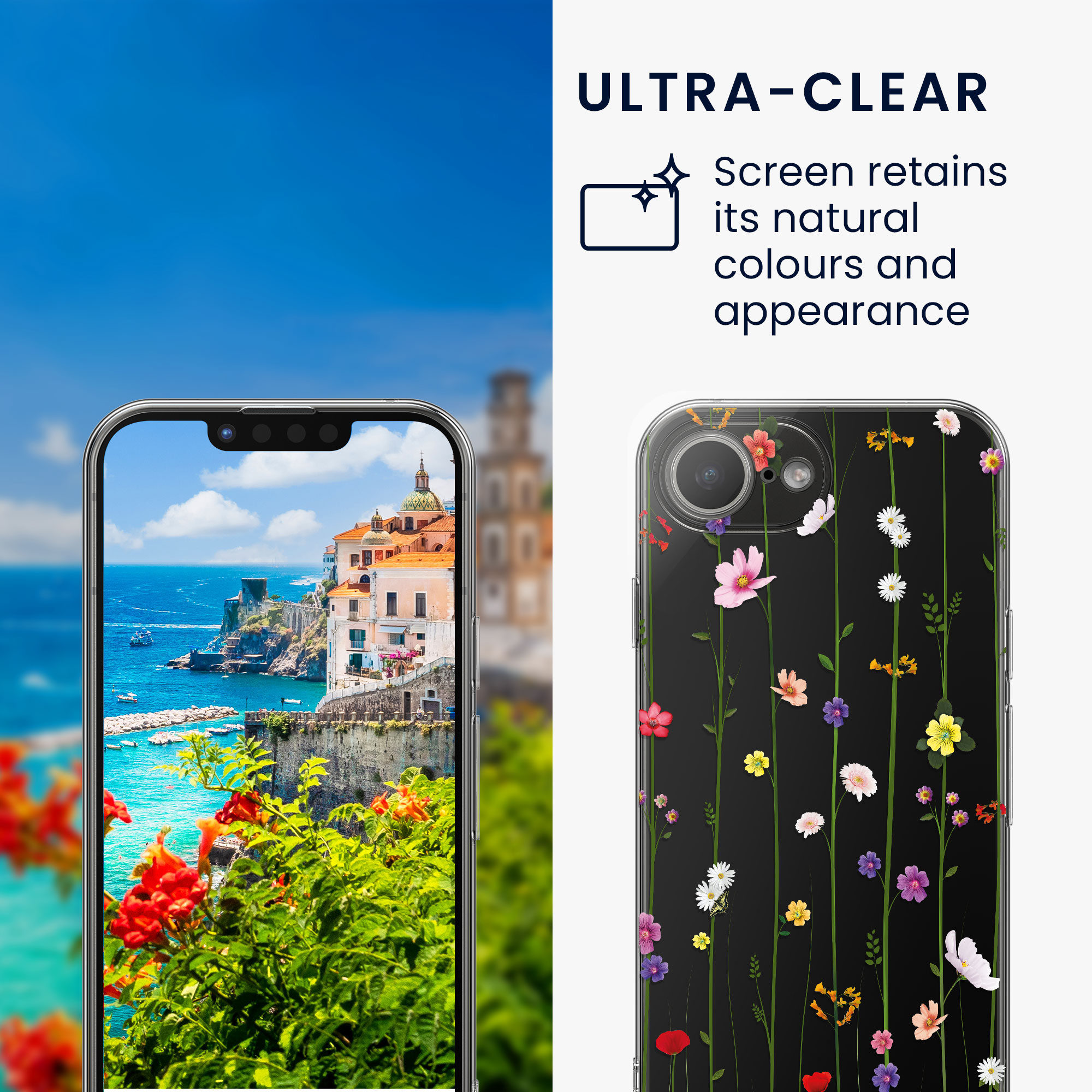Čirý TPU kryt pro Apple iPhone 17e / iPhone 16e + ochranné sklo kwmobile ‑ luční kvítí, vícebarevná / čirá