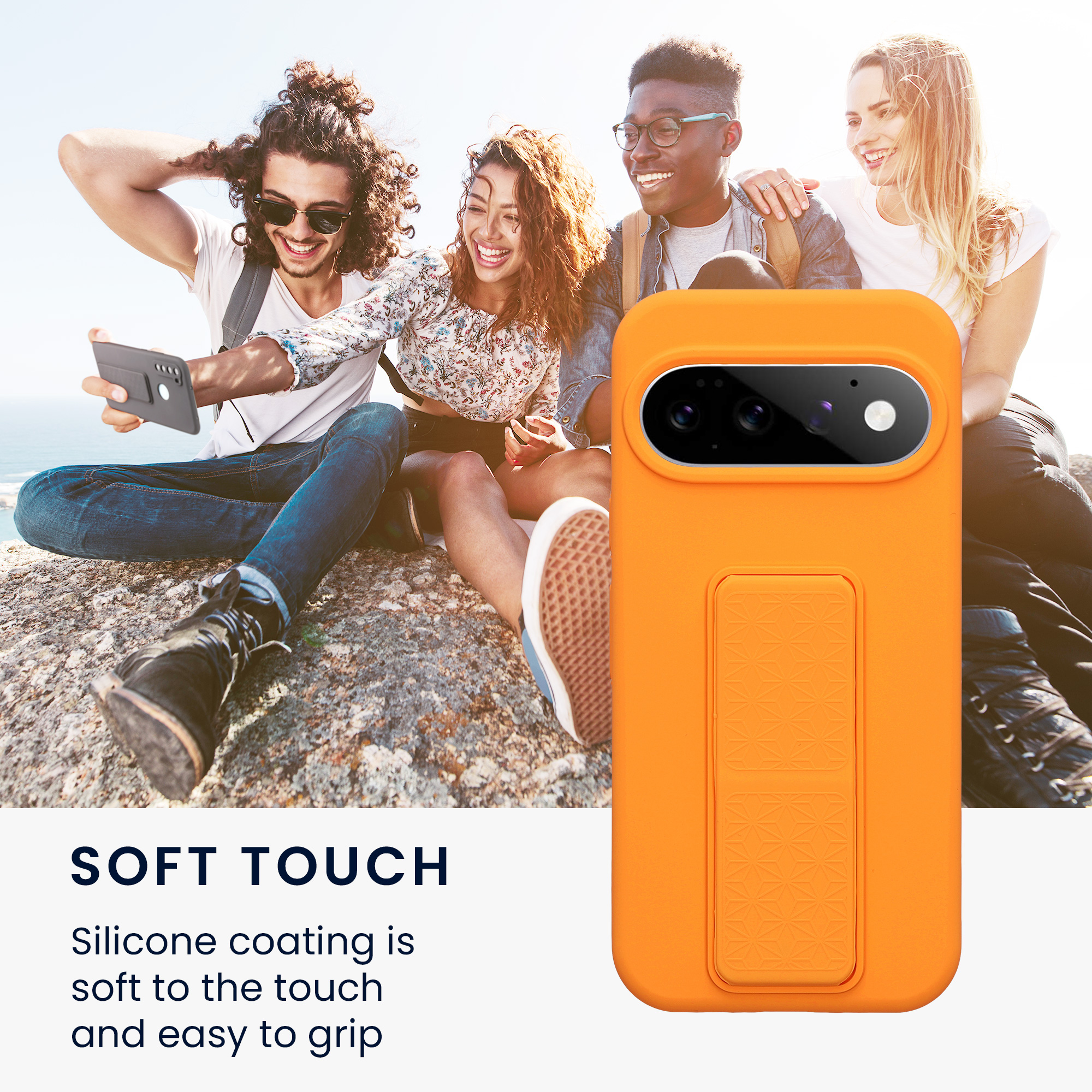 Pouzdro pro Google Pixel 11 kwmobile se stojánkem s poutkem silikonové - ovocná oranžová
