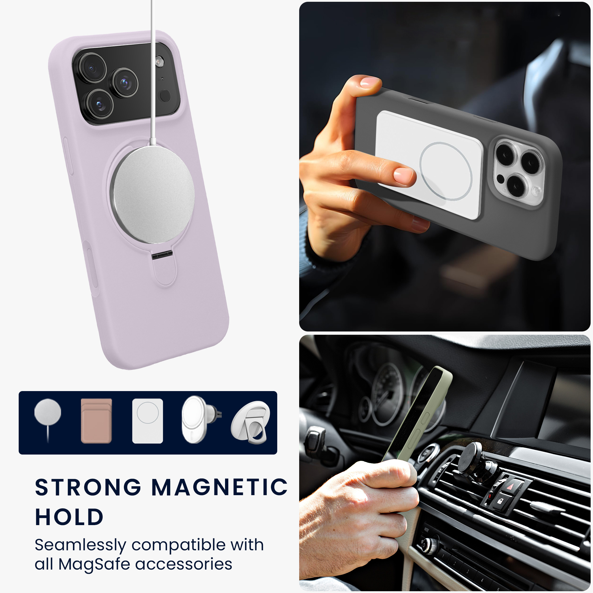 Silikonový kryt pro Apple iPhone 18 Pro Max / 17 Pro Max MagSafe s kroužkovým stojánkem a podšívkou z mikrovlákna kwmobile ‑ levandulová