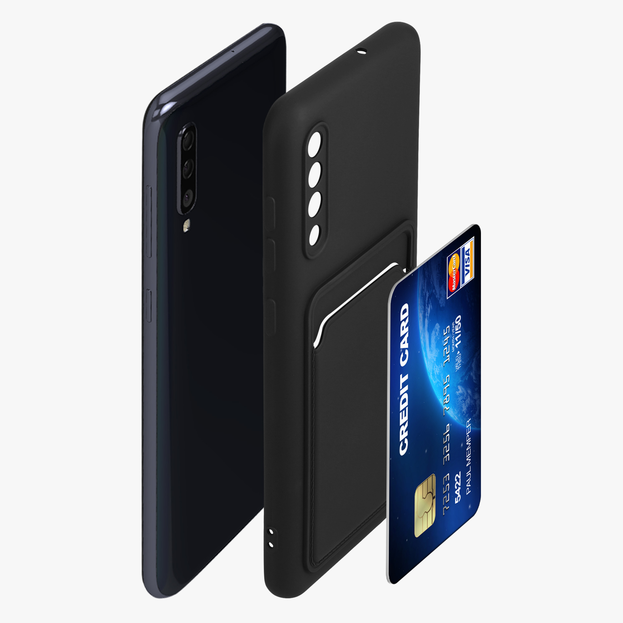 Kryt na mobil Samsung Galaxy A50 kwmobile TPU s přihrádkou na kartu Černá