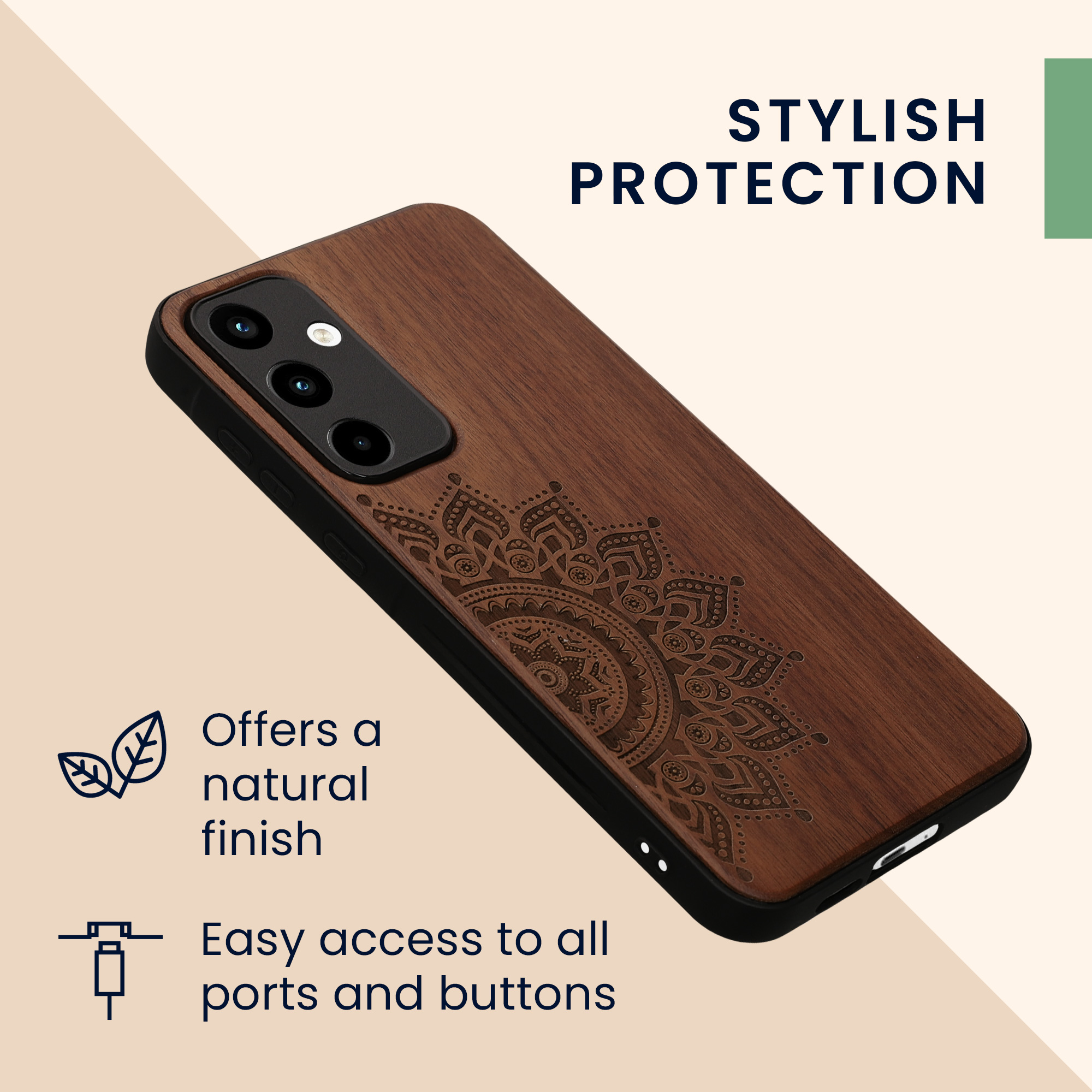 Dřevěný kryt na mobil Samsung Galaxy A55 5G kwmobile TPU rámeček Tmavě hnědá