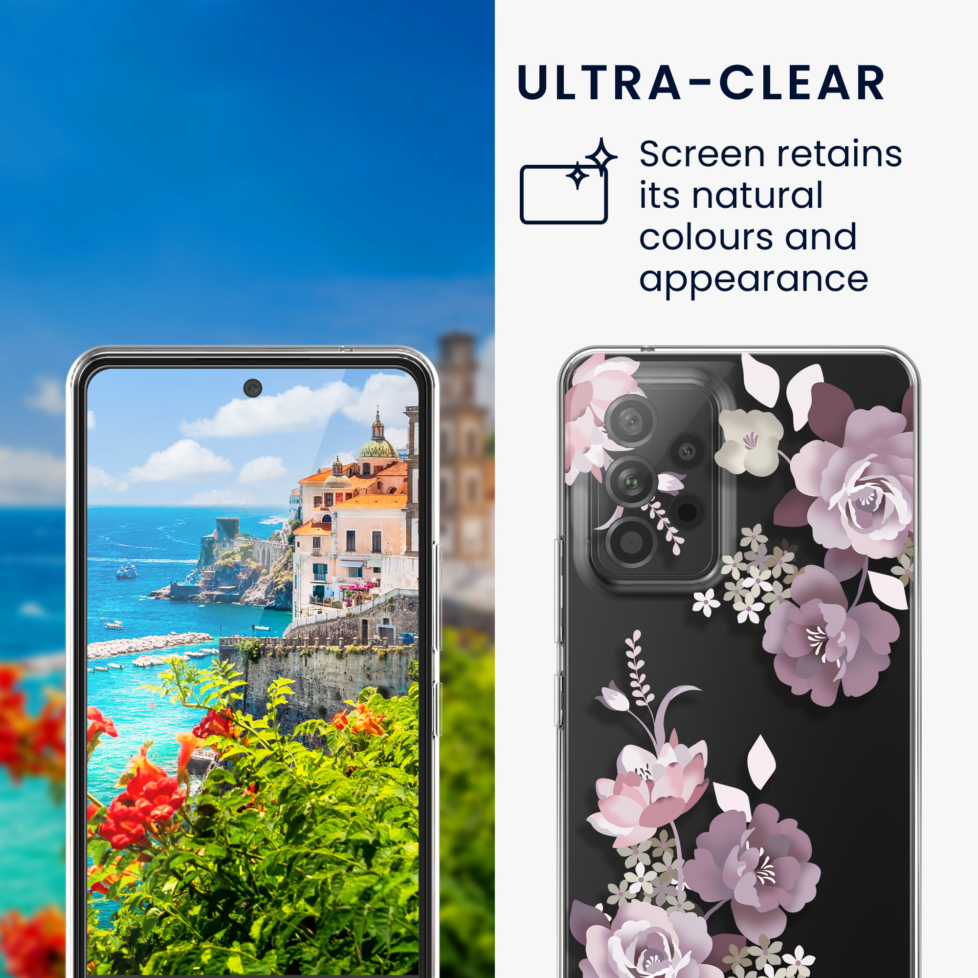 Průhledný kryt na mobil Samsung Galaxy A53 5G kwmobile motiv Flower Bouquets Flower Bouquets - pastelová fialová / transparentní