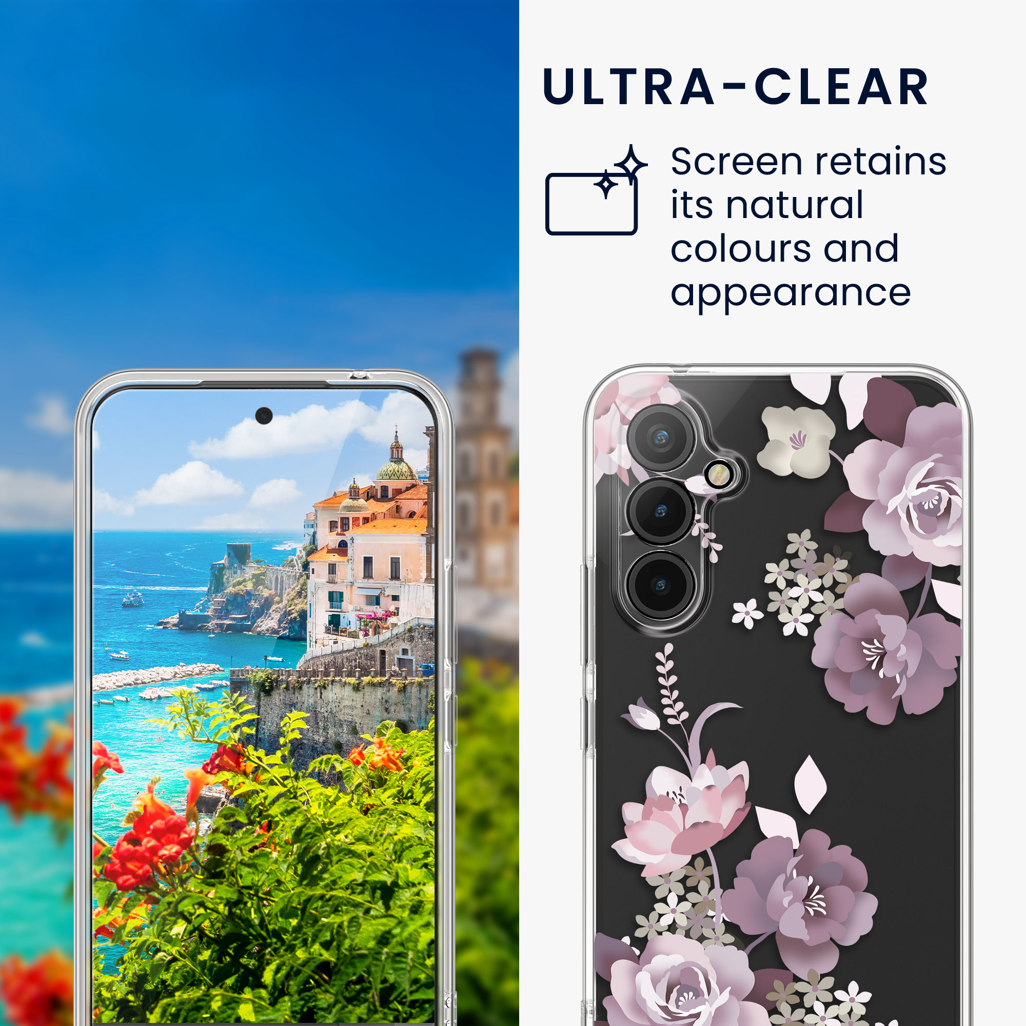 Průhledný kryt na mobil Samsung Galaxy A54 5G kwmobile motiv Flower Bouquets Flower Bouquets - pastelová fialová / transparentní