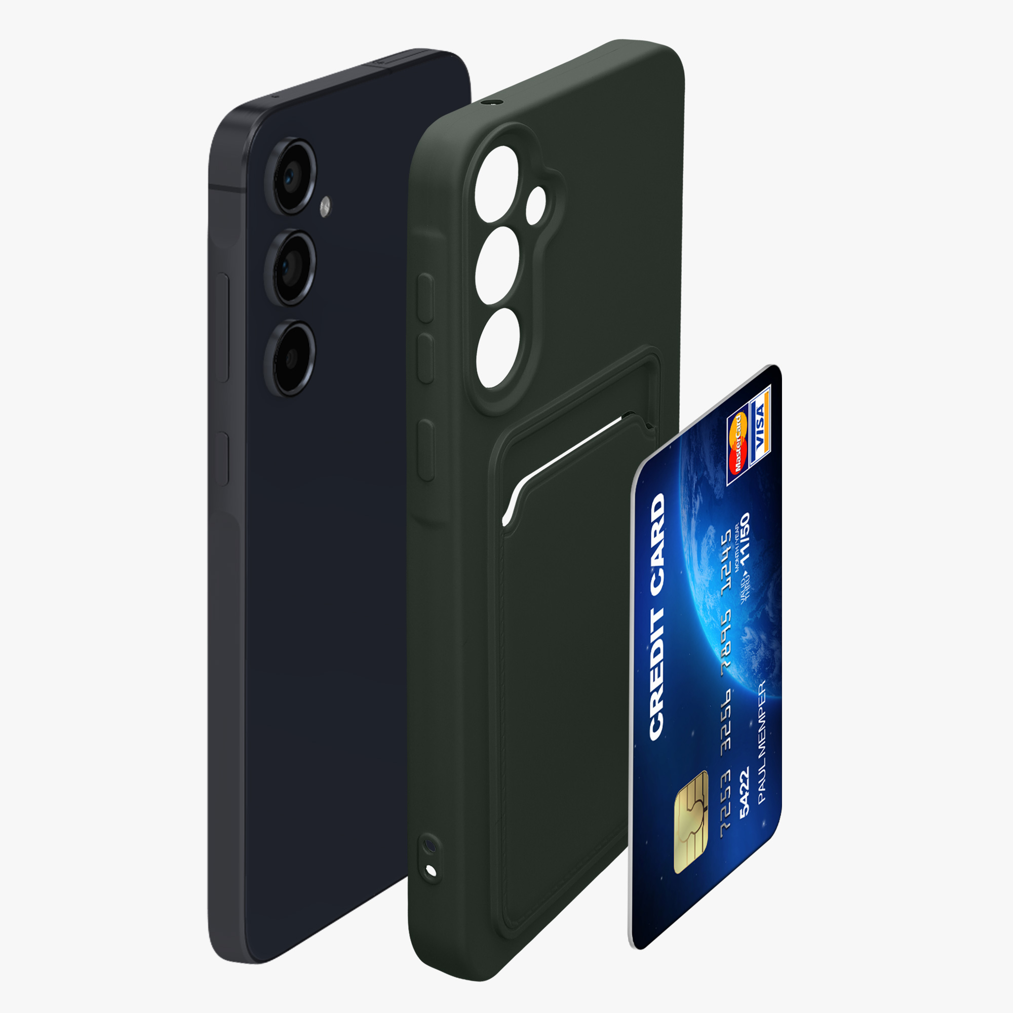 Kryt na mobil Samsung Galaxy A55 5G kwmobile TPU s přihrádkou na kartu Tmavě zelená