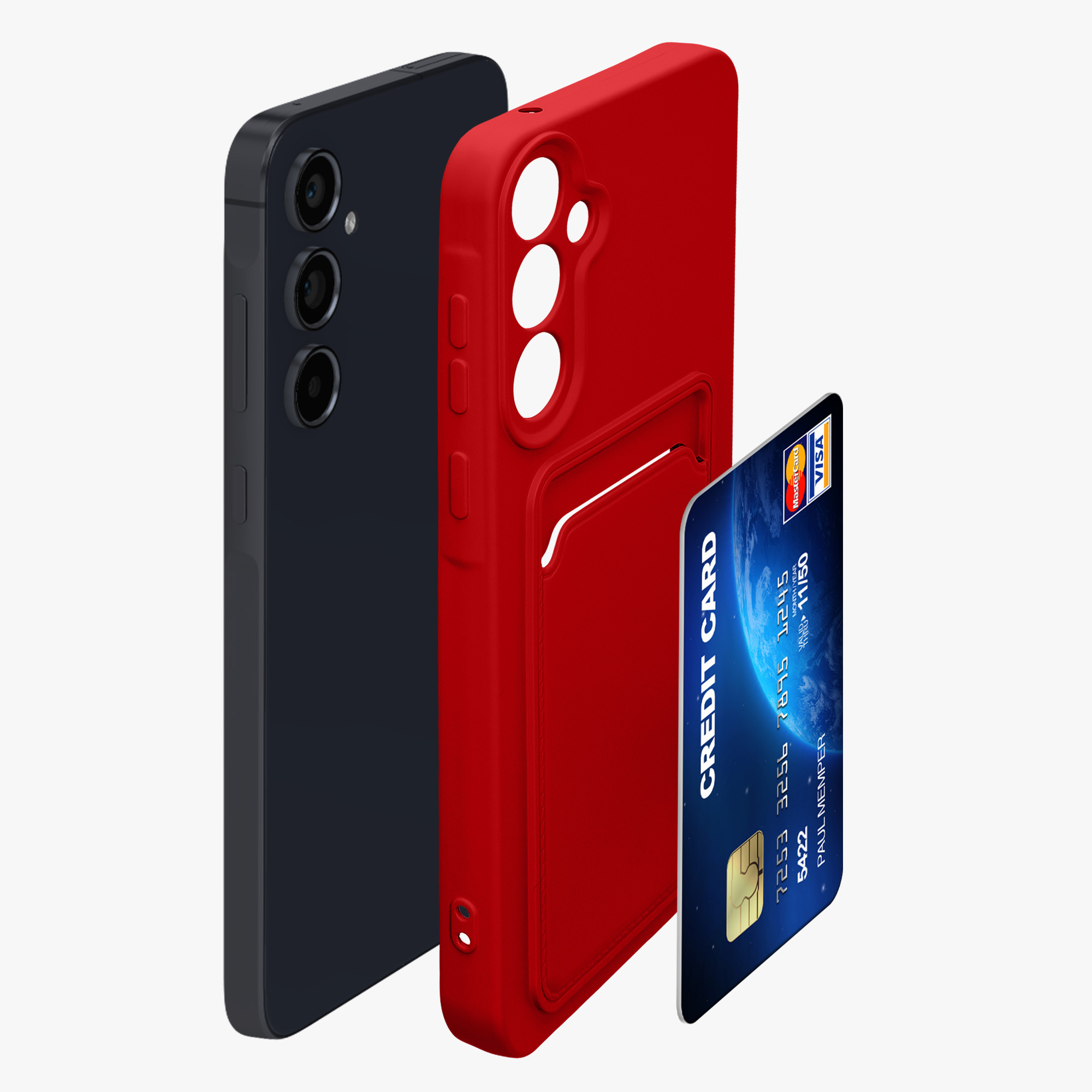 Pouzdro pro Samsung Galaxy A55 5G s přihrádkou na kartu kwmobile kapsa na kartu TPU - červená