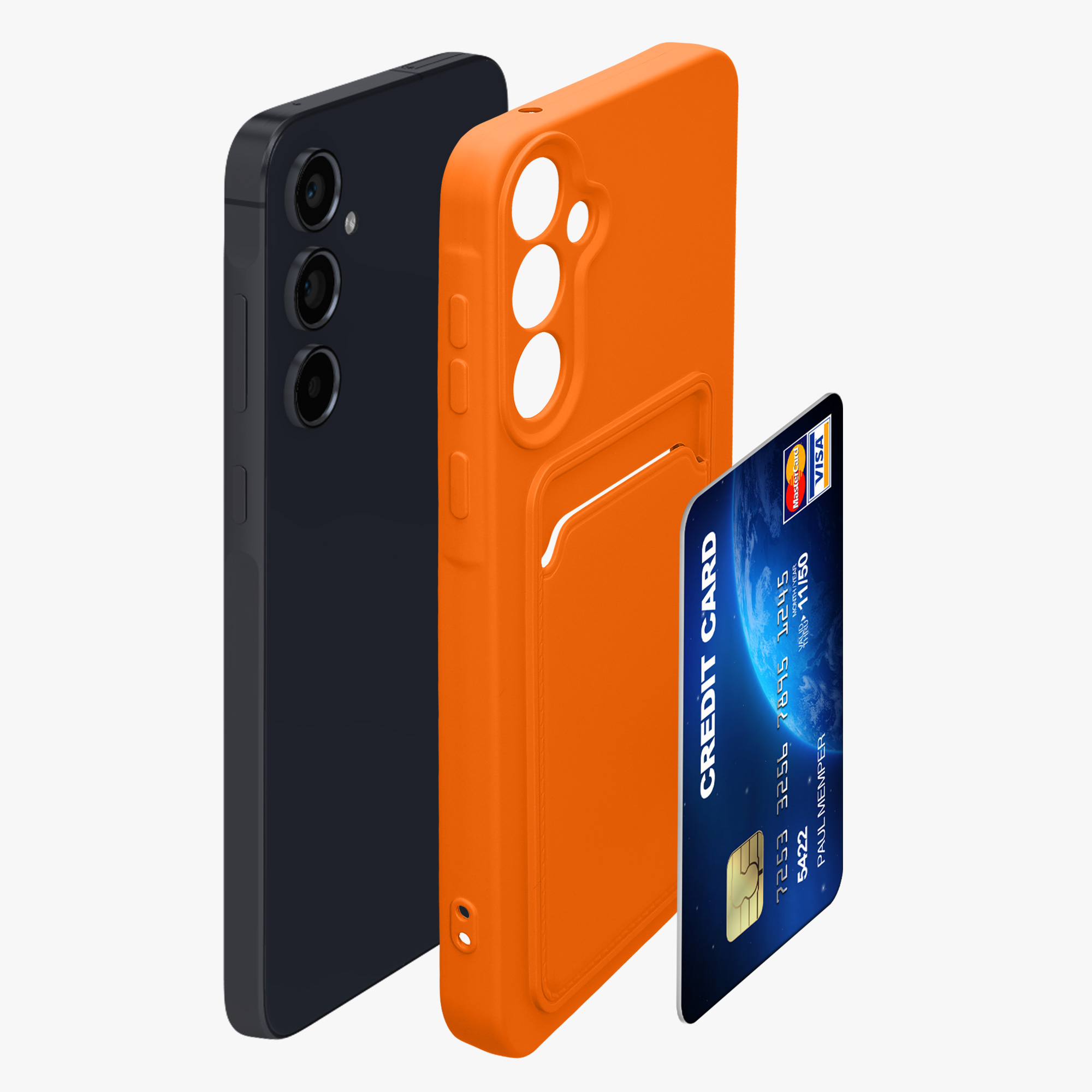 Kryt na mobil Samsung Galaxy A55 5G kwmobile TPU s přihrádkou na kartu Oranžová